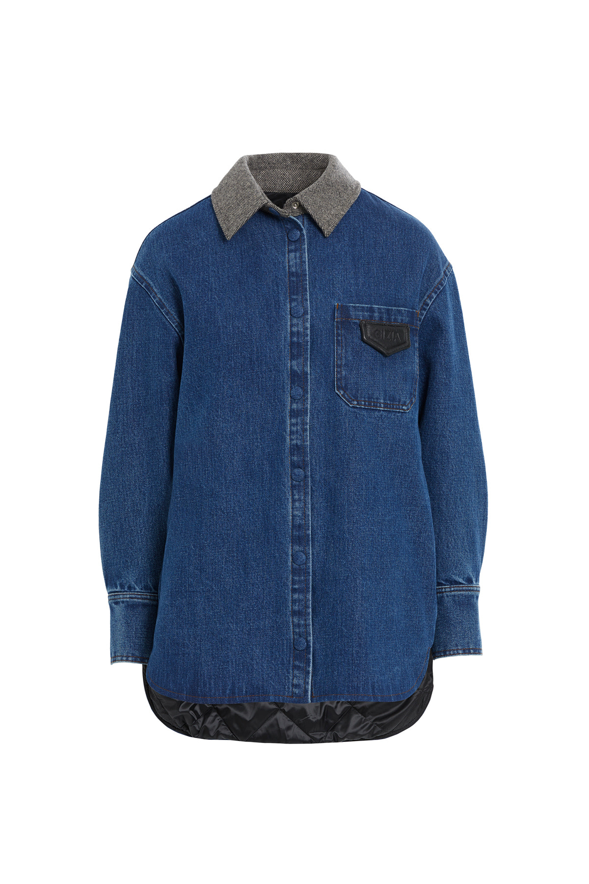 Kontrast Yaka Detaylı Denim Gömlek