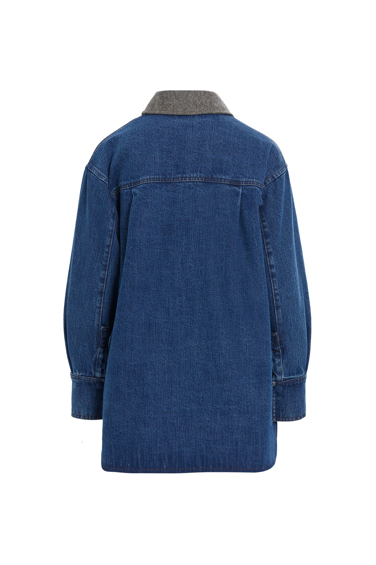 Kontrast Yaka Detaylı Denim Gömlek