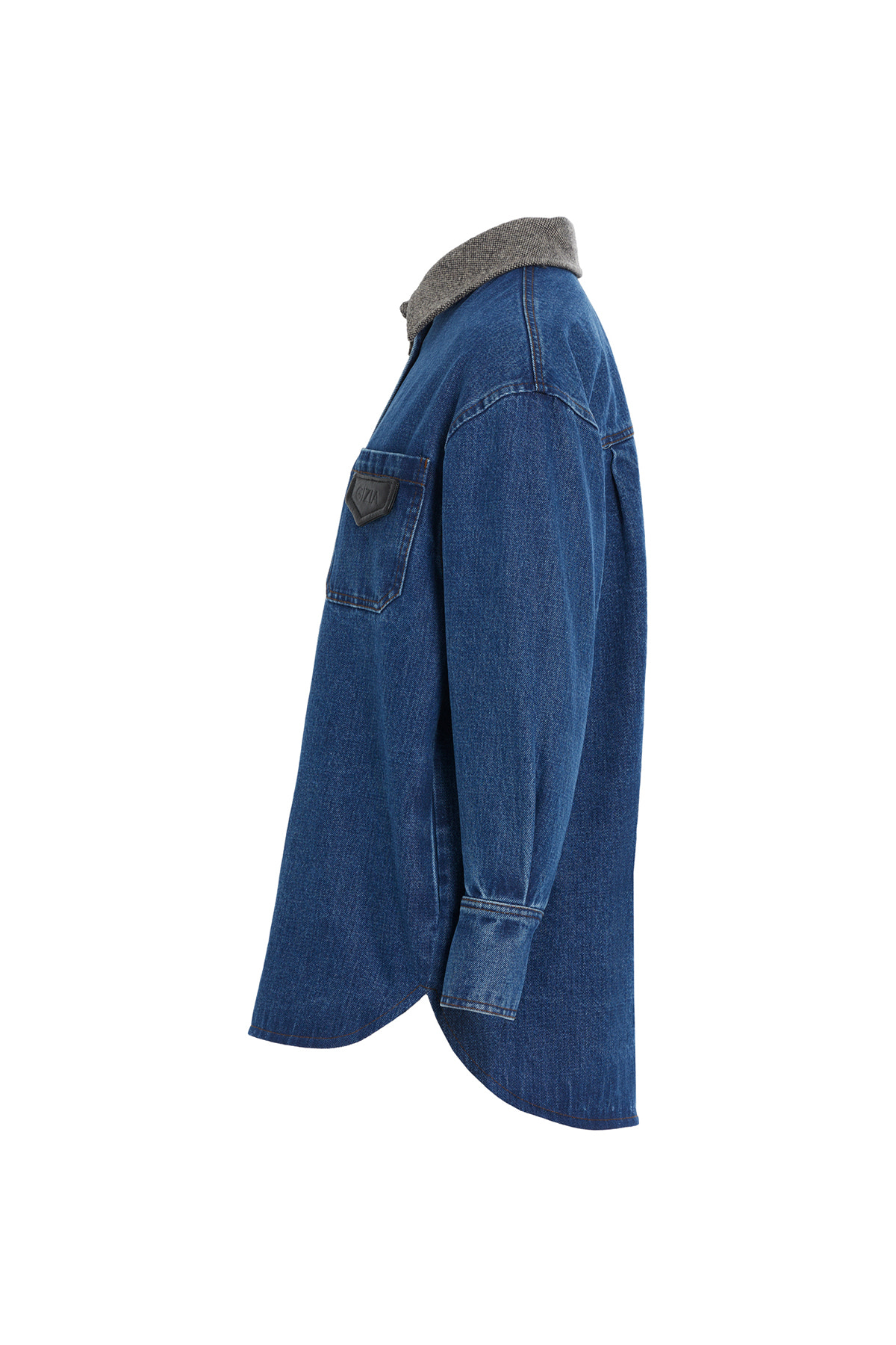 Kontrast Yaka Detaylı Denim Gömlek