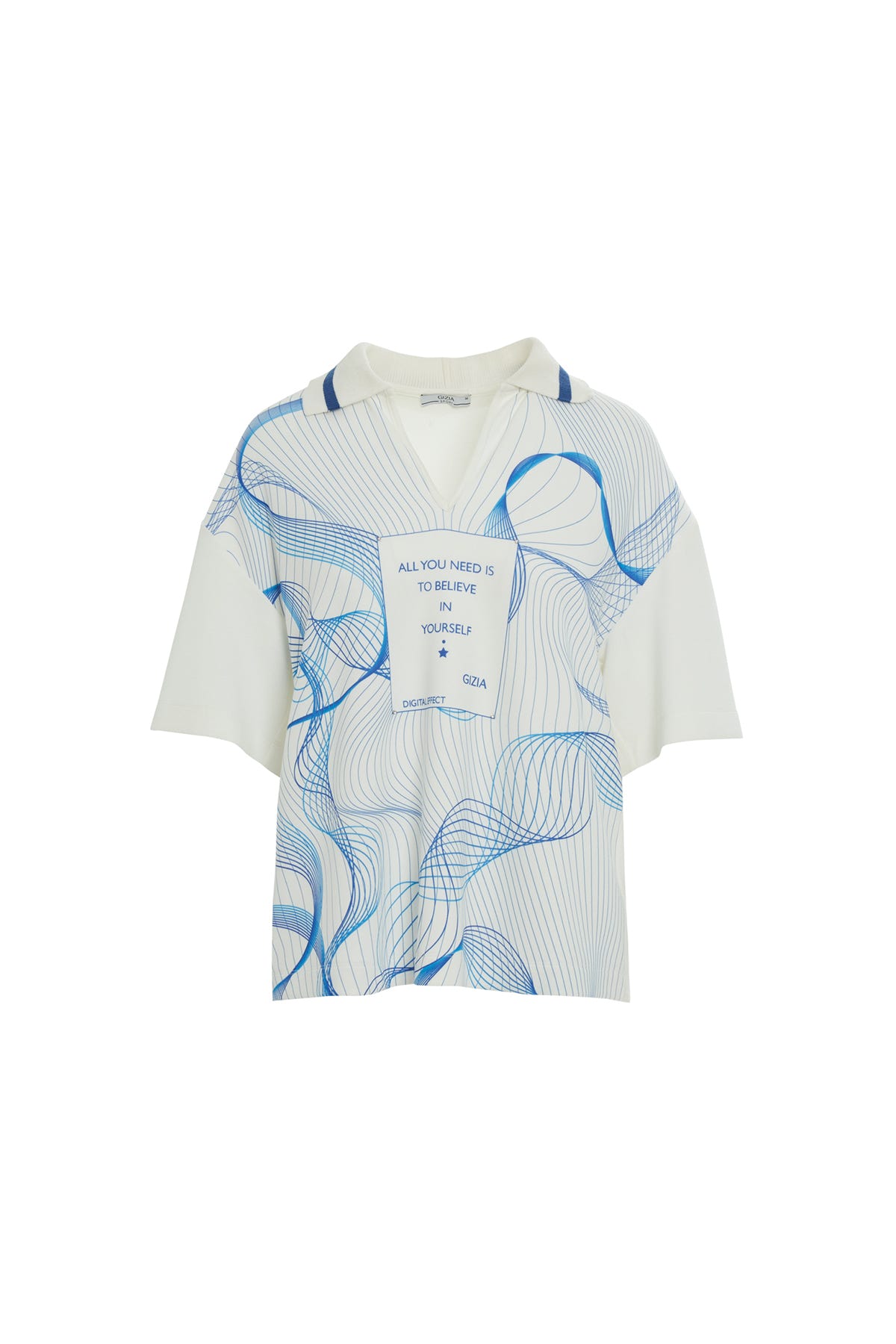 Çizgi Desenli Kısa Kollu V Yaka T-shirt