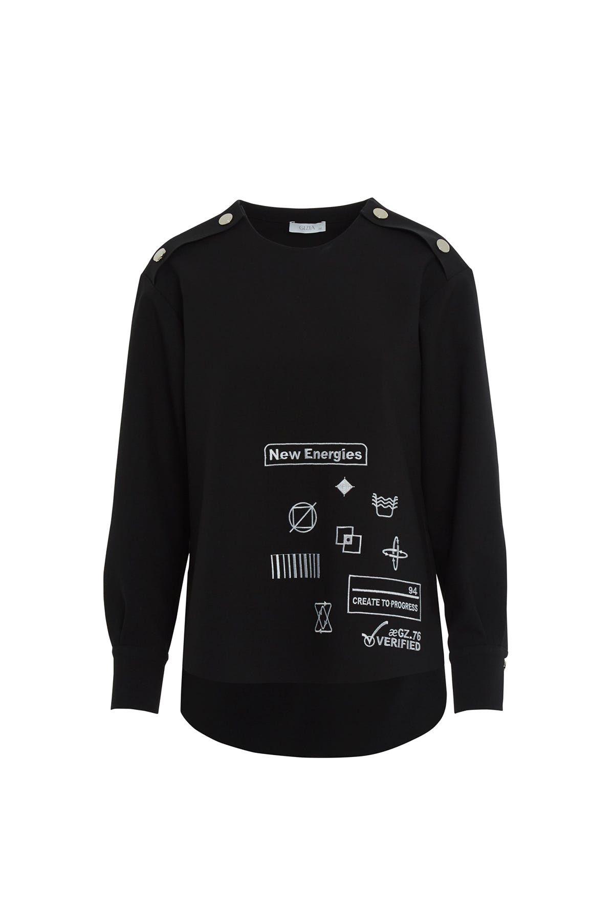 Baskılı Düğme Detaylı Uzun Kollu Sweatshirt