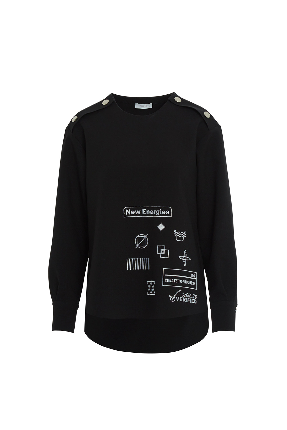 Baskılı Düğme Detaylı Uzun Kollu Sweatshirt