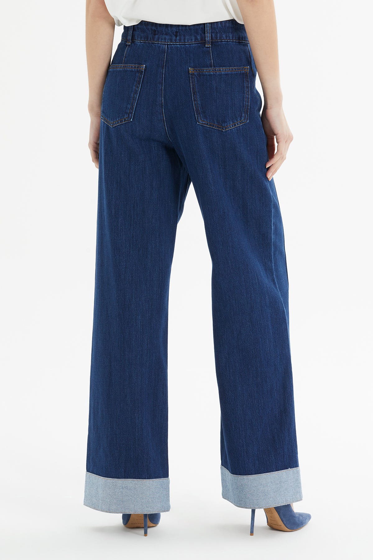 Katlamalı Geniş Paça Jean Pantolon
