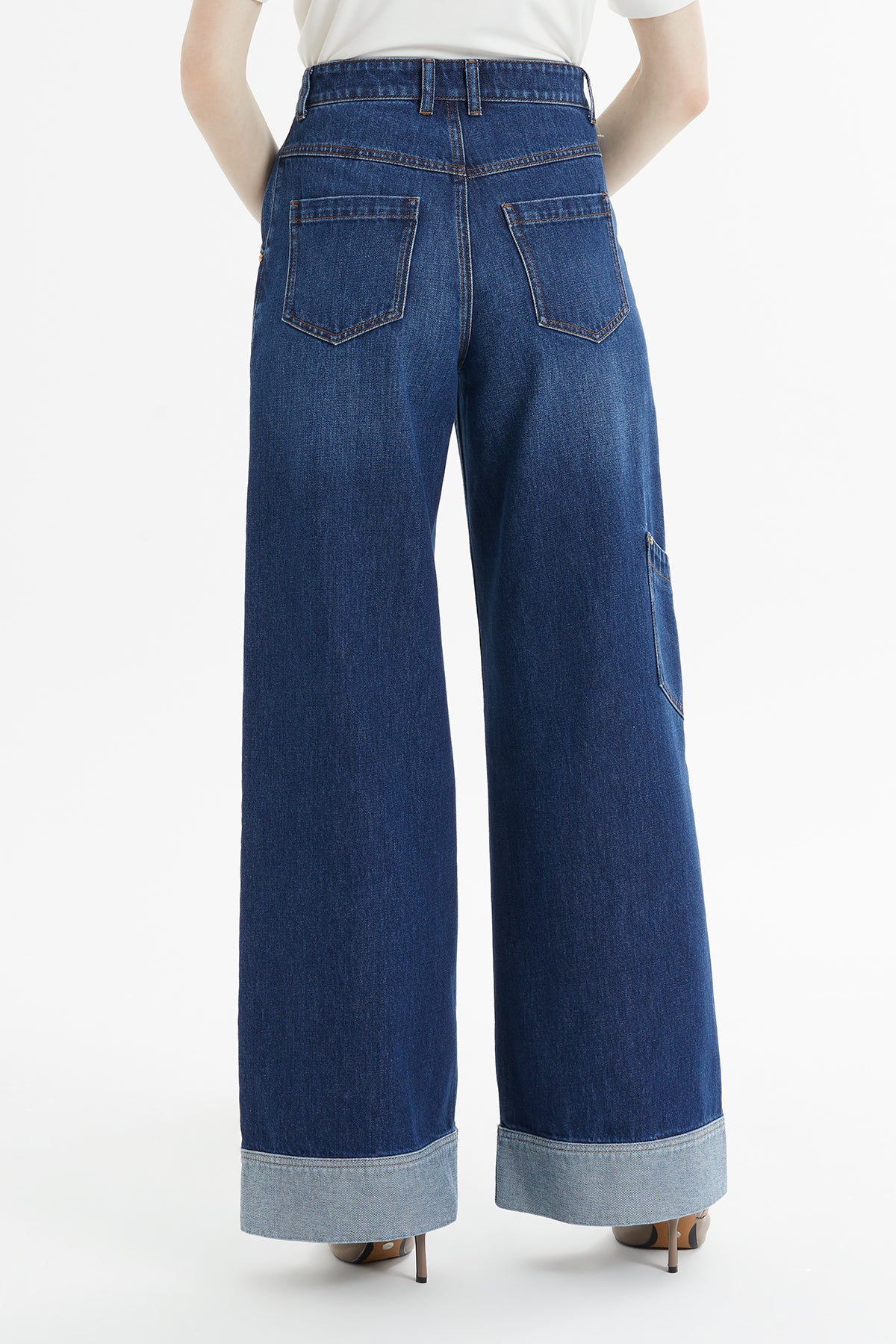 Geniş Paça Kıvrımlı Jean Pantolon