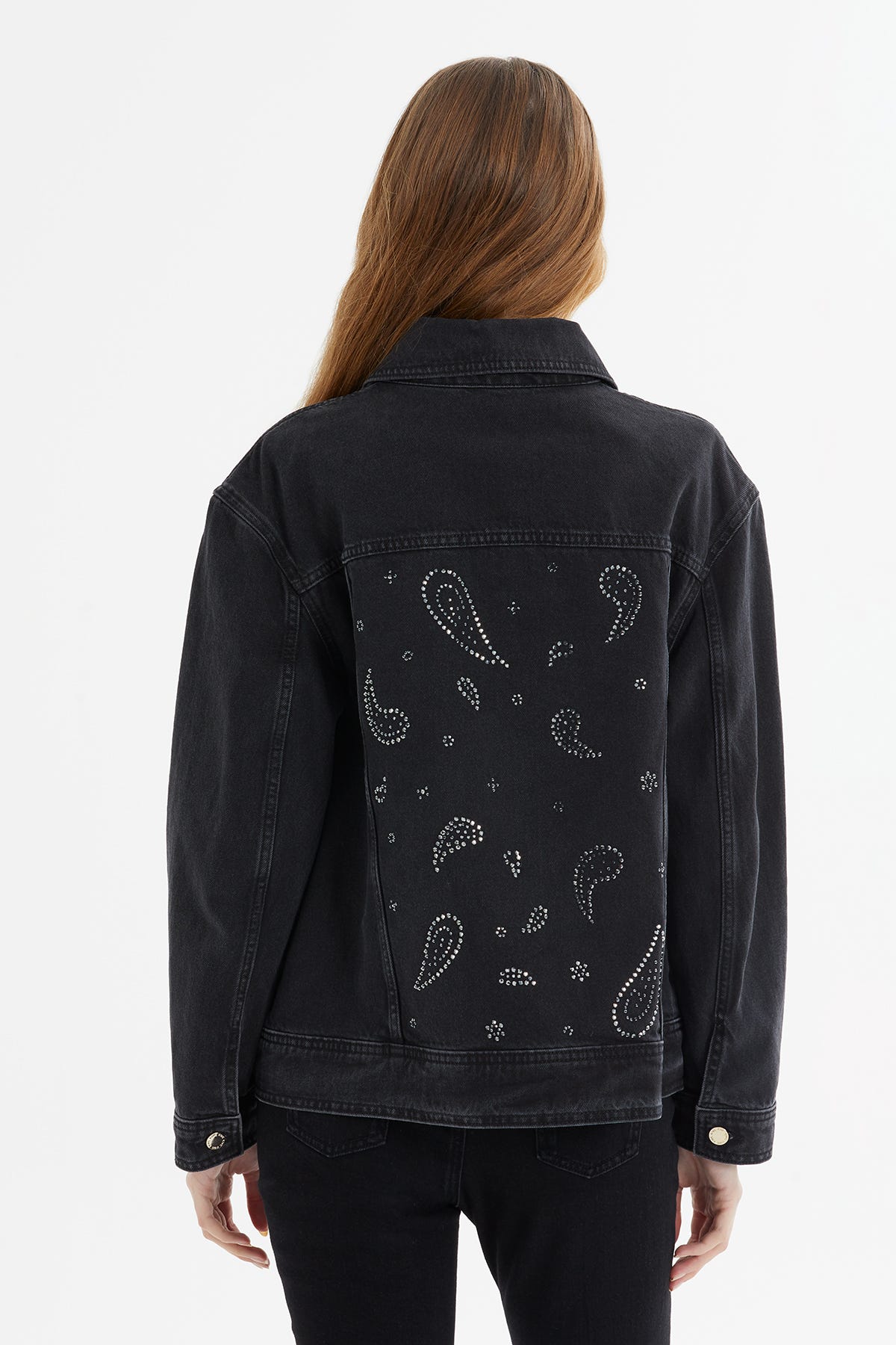 Yaka Aksesuar Detaylı Oversize Denim Ceket