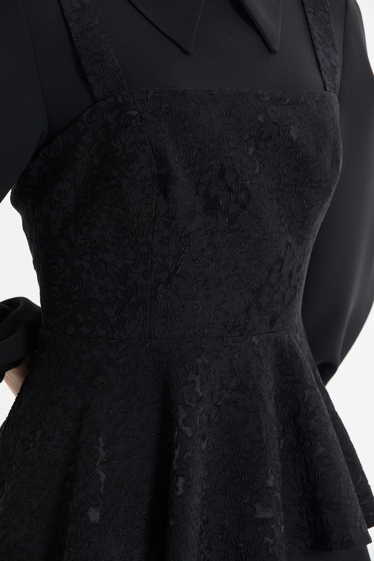 Dantel Detaylı Peplum Uzun Elbise