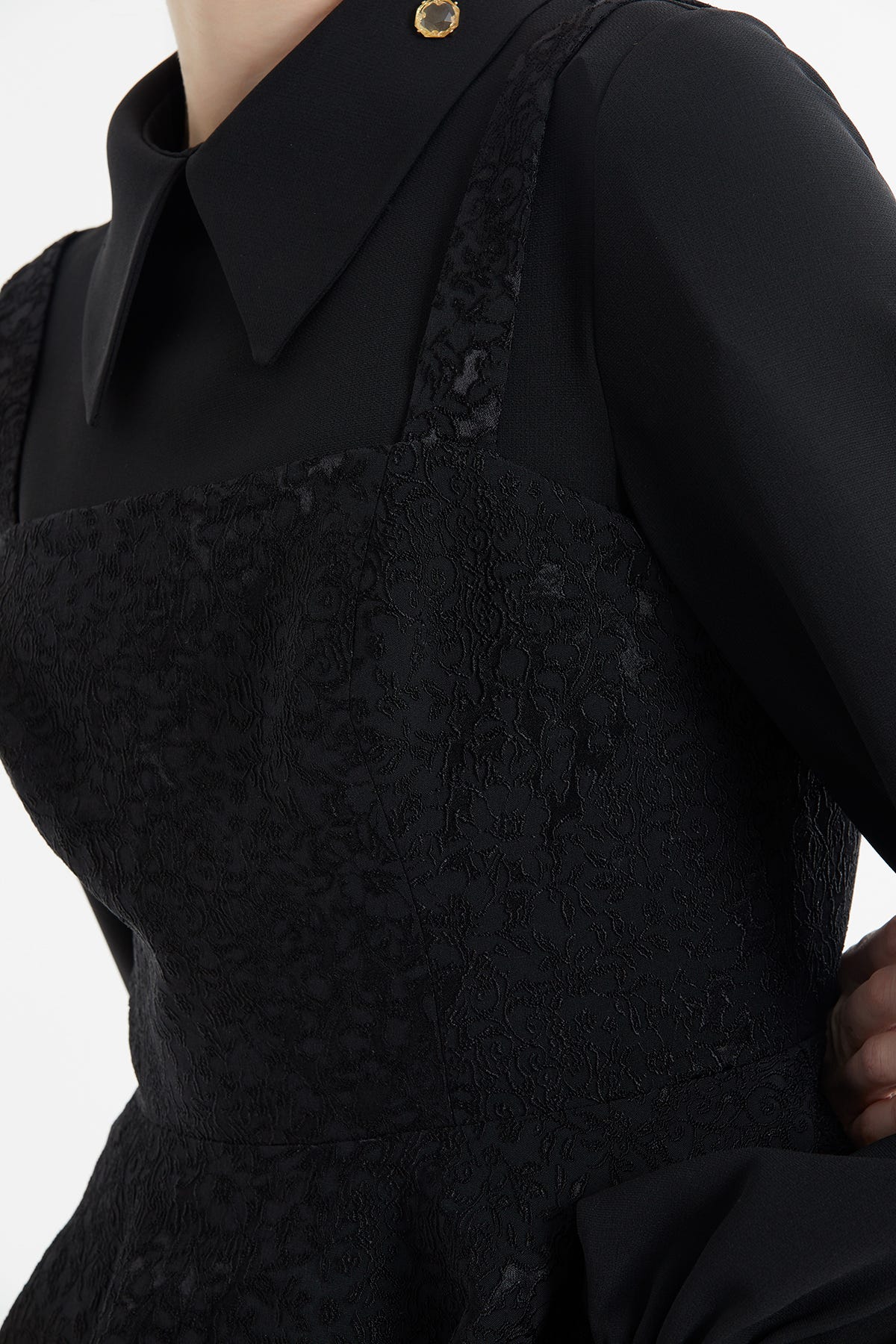 Dantel Detaylı Peplum Uzun Elbise