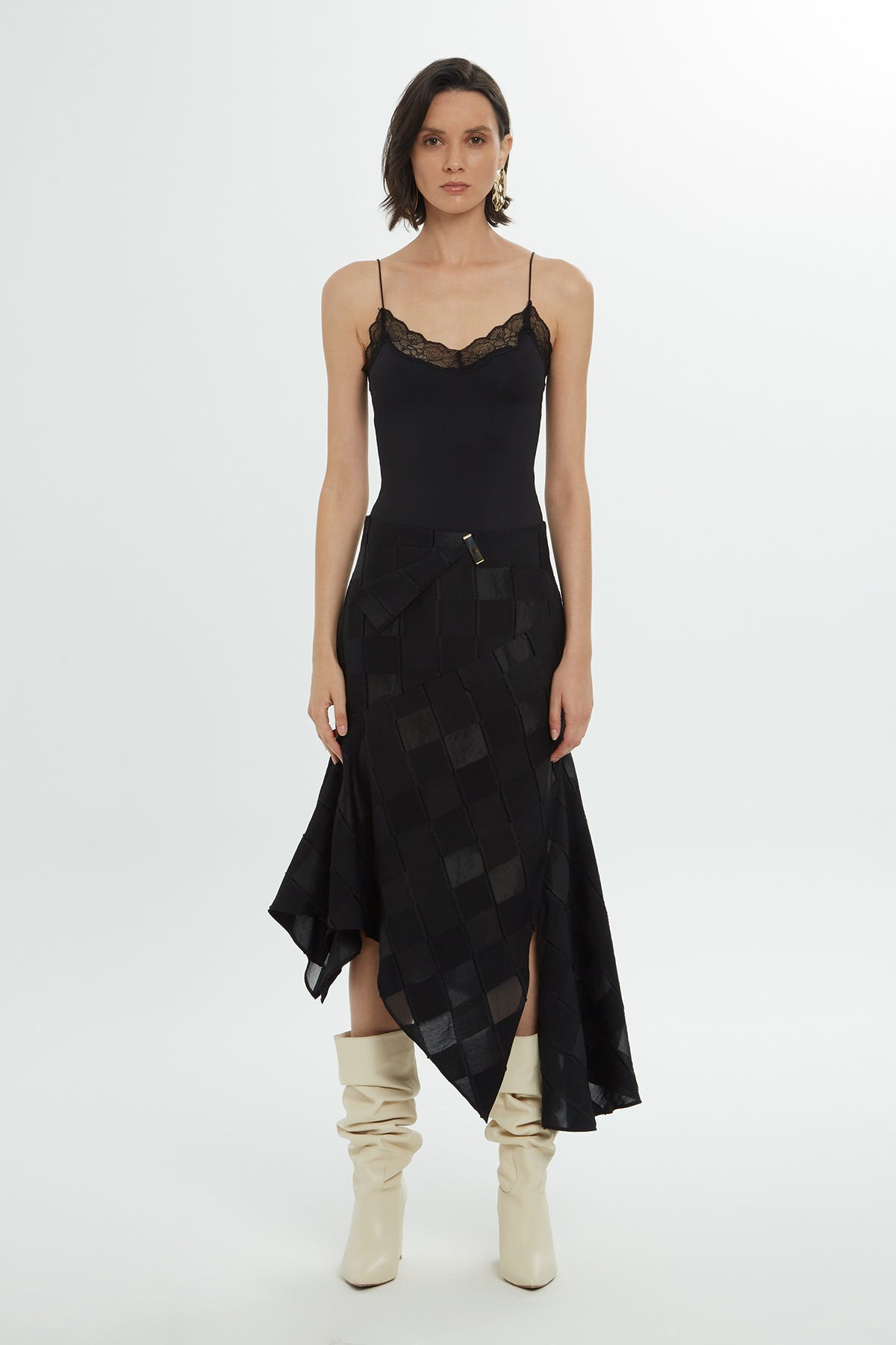 Asimetrik Kesim Midi Boy Etek