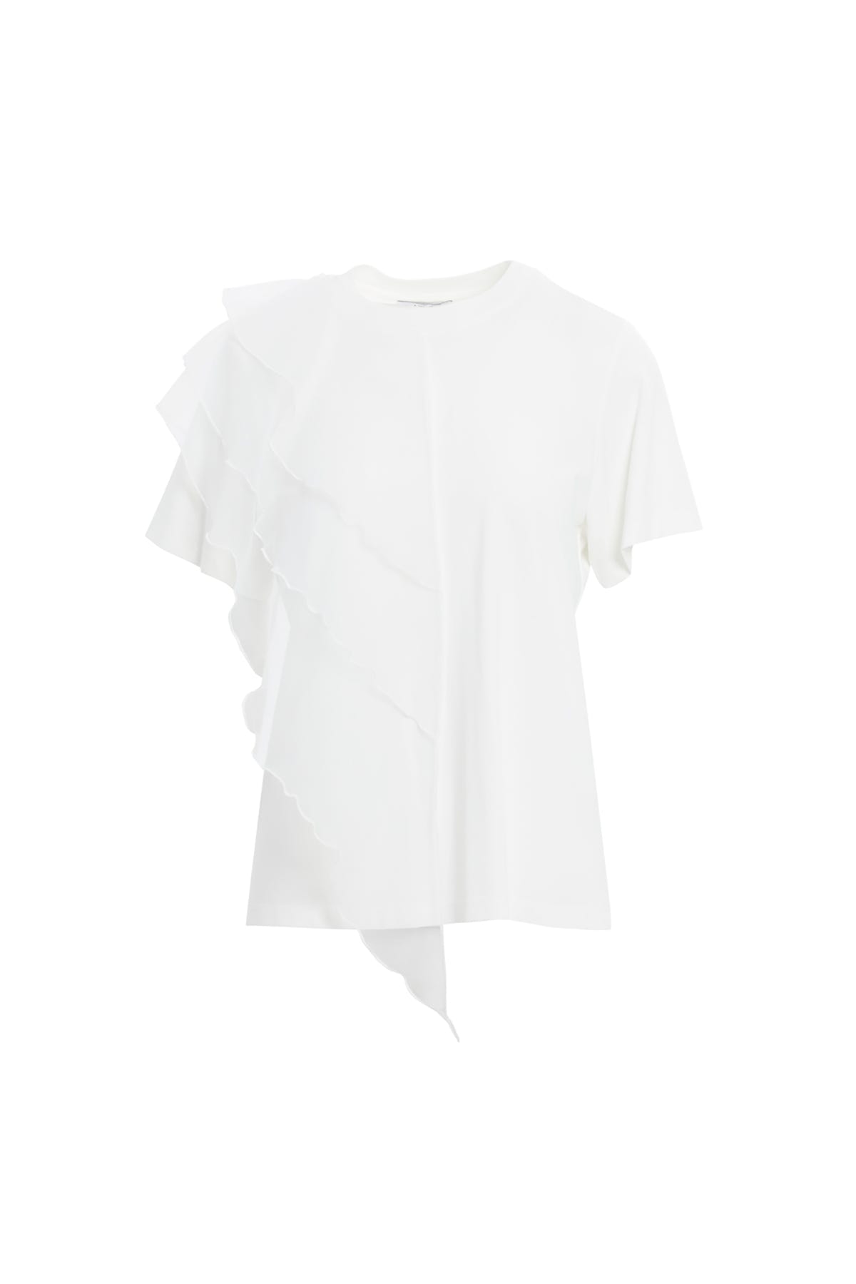 Omzu Tül Volan Detaylı Kısa Kollu T-Shirt