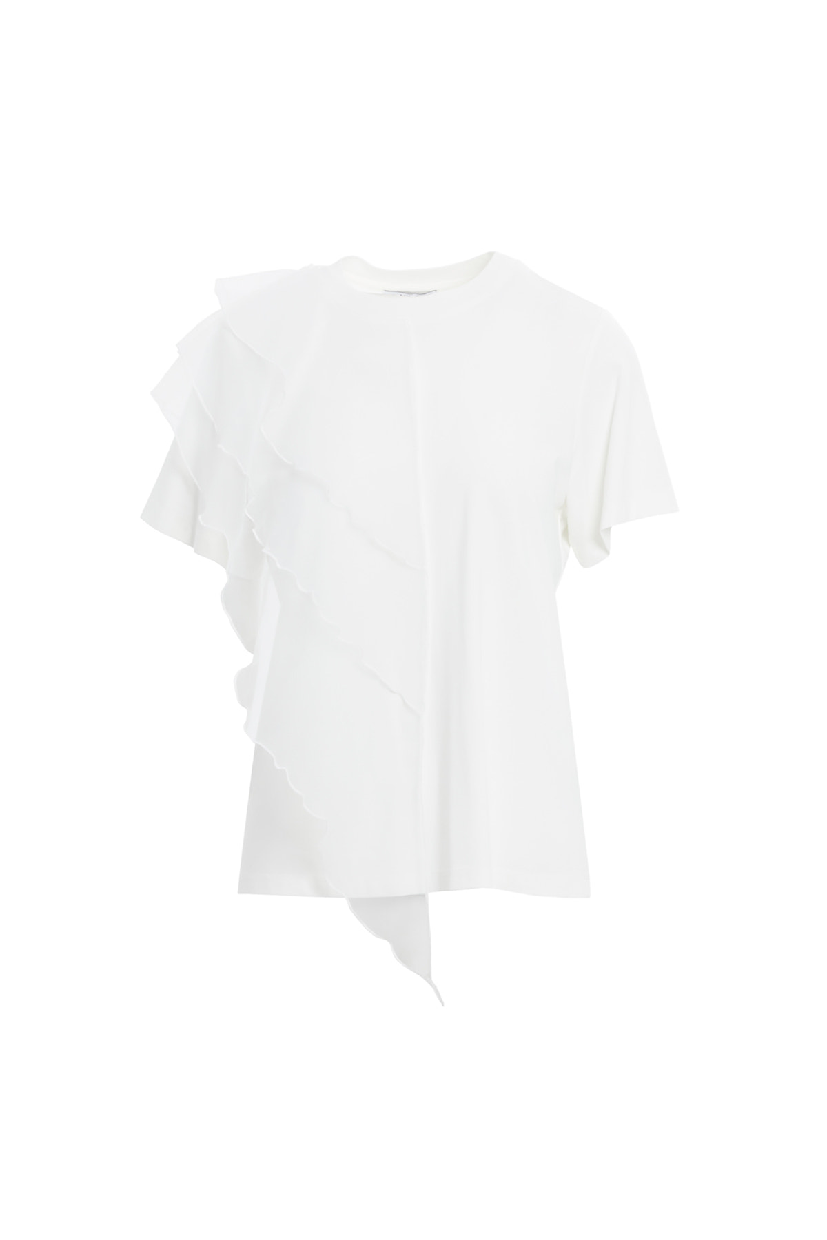 Omzu Tül Volan Detaylı Kısa Kollu T-Shirt