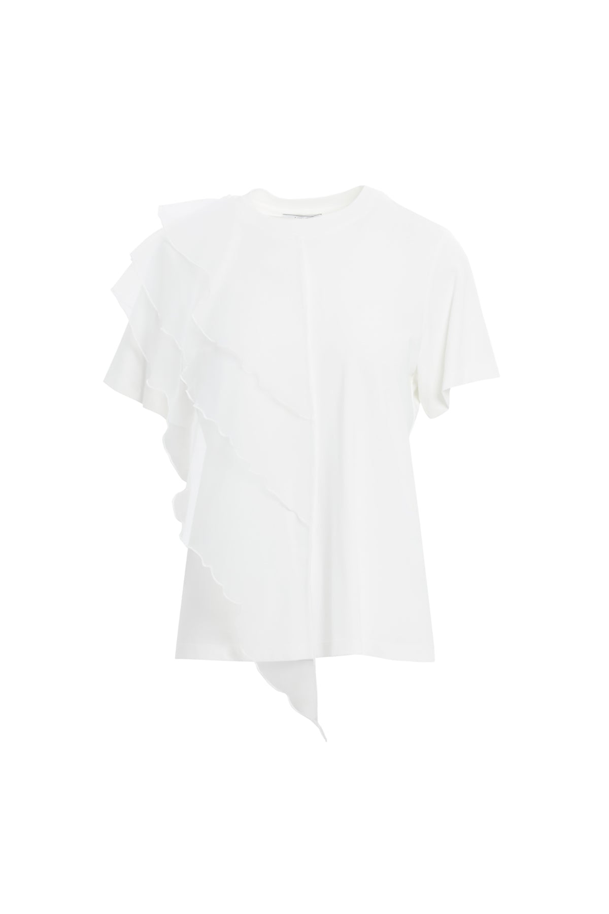 Omzu Tül Volan Detaylı Kısa Kollu T-Shirt