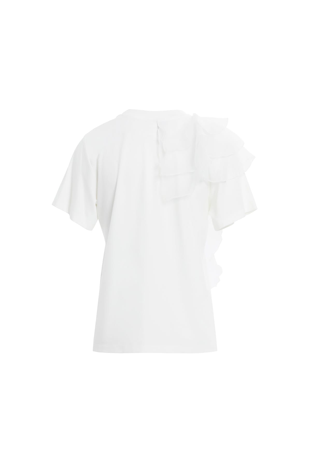 Omzu Tül Volan Detaylı Kısa Kollu T-Shirt