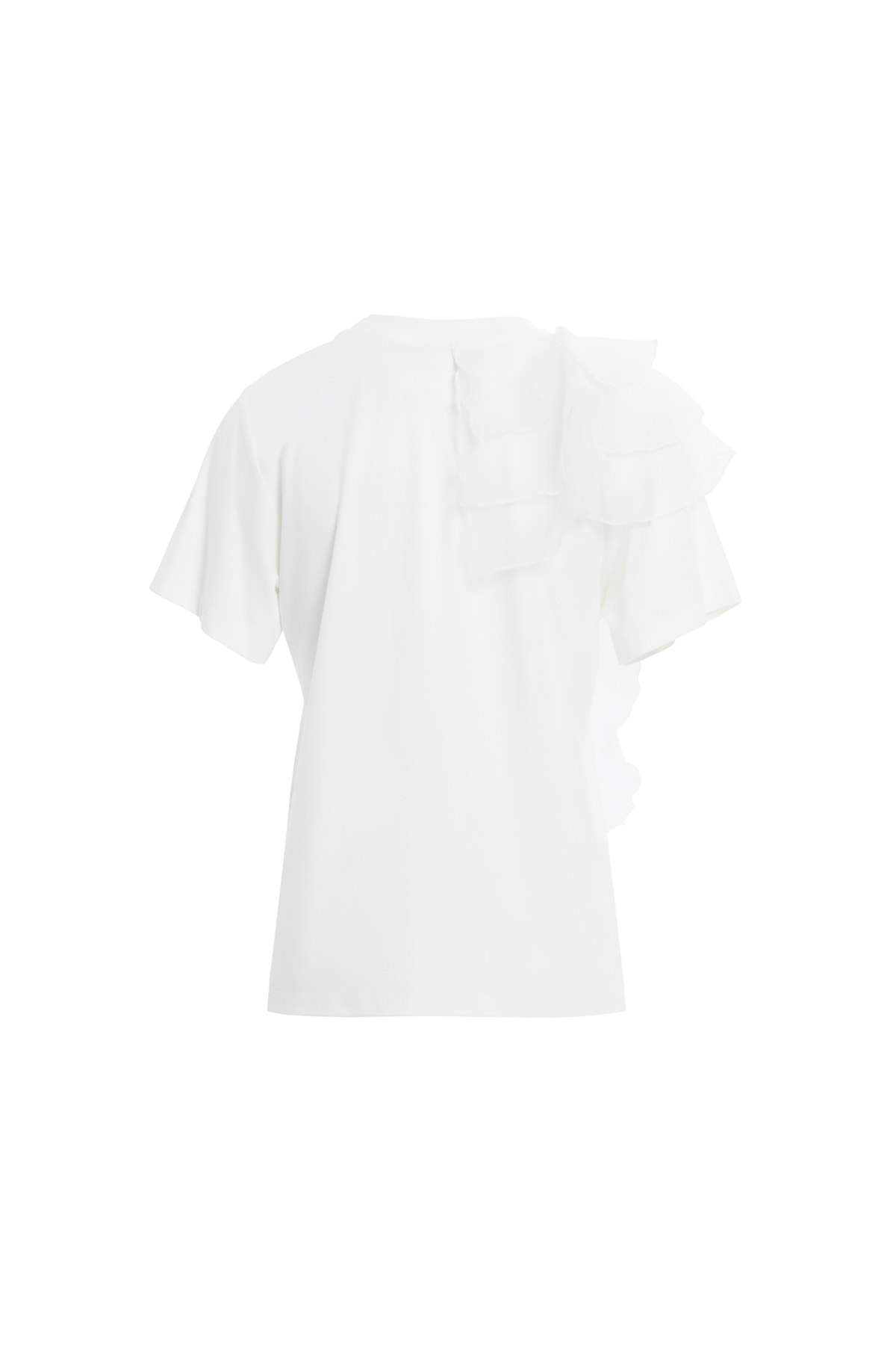 Omzu Tül Volan Detaylı Kısa Kollu T-Shirt