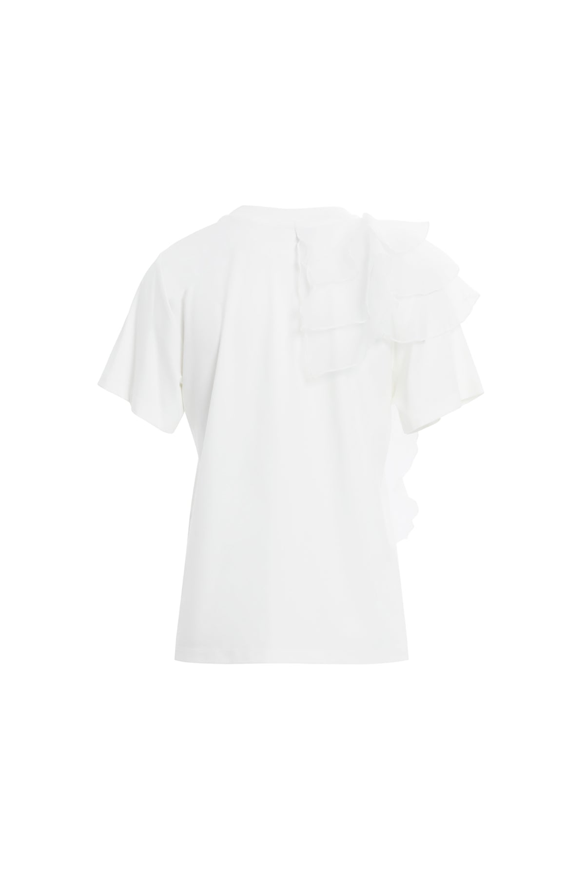 Omzu Tül Volan Detaylı Kısa Kollu T-Shirt