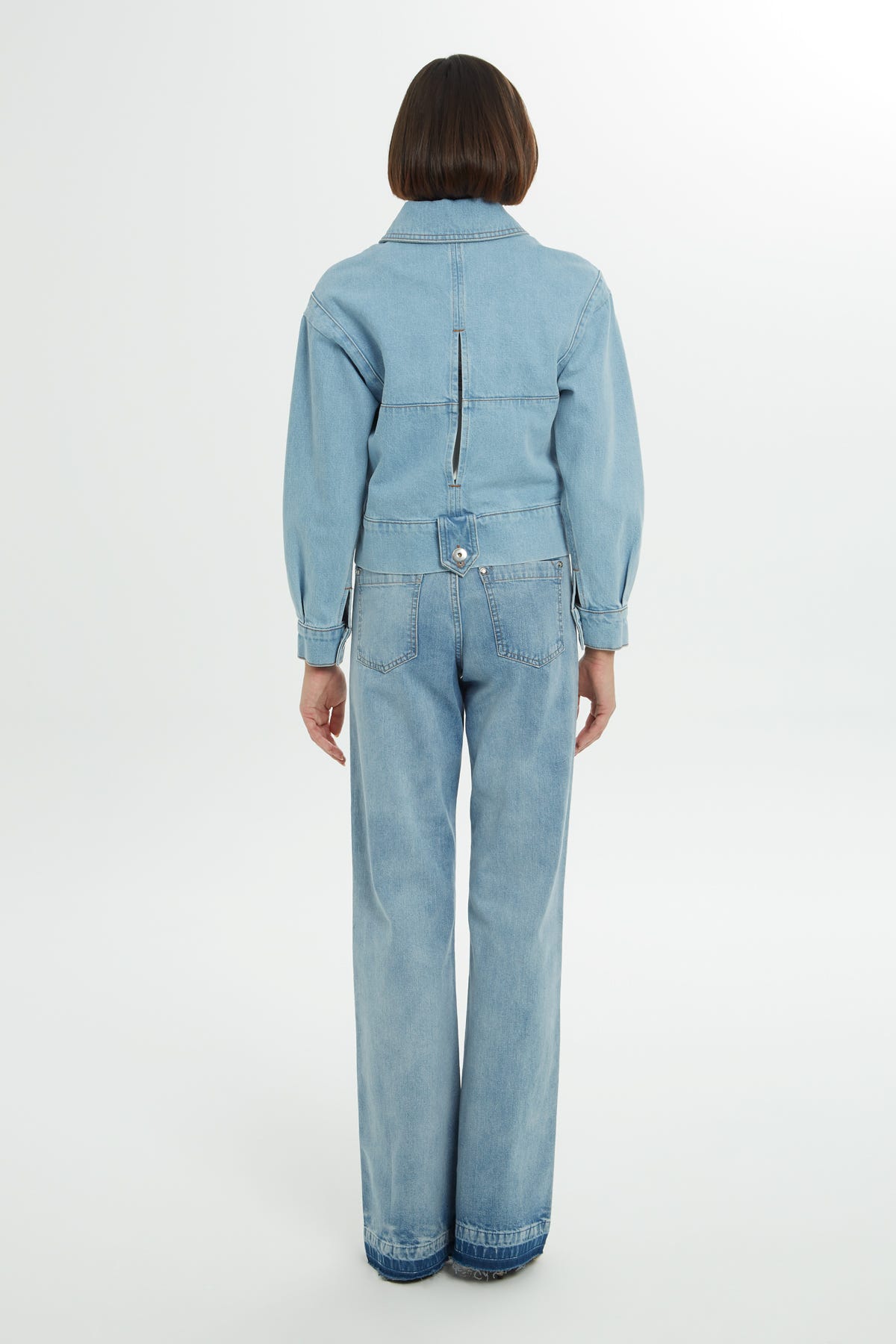 Pencere Detaylı Taşlı Denim Ceket