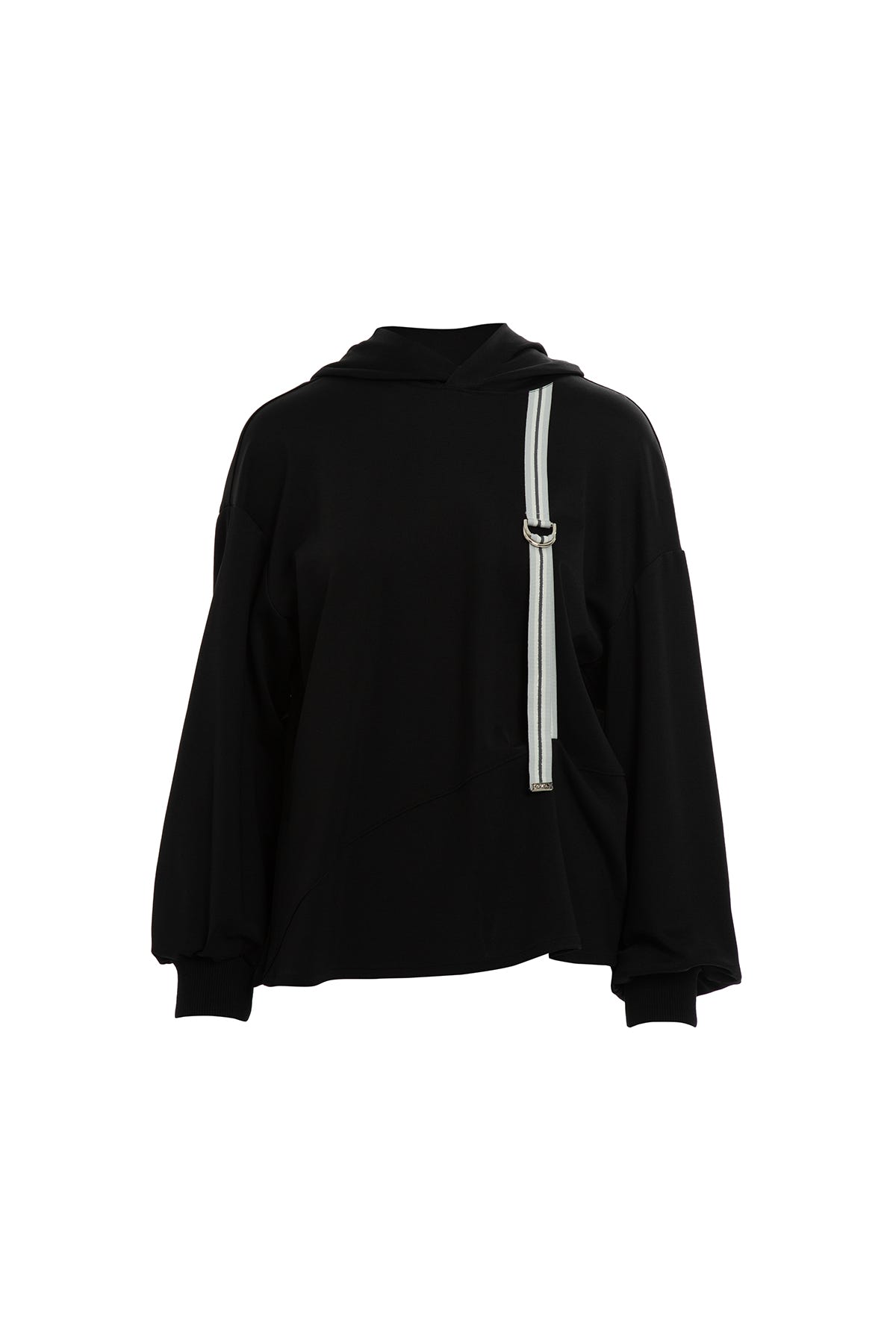 Büzgülü Kapüşonlu Uzun Kollu Sweatshirt