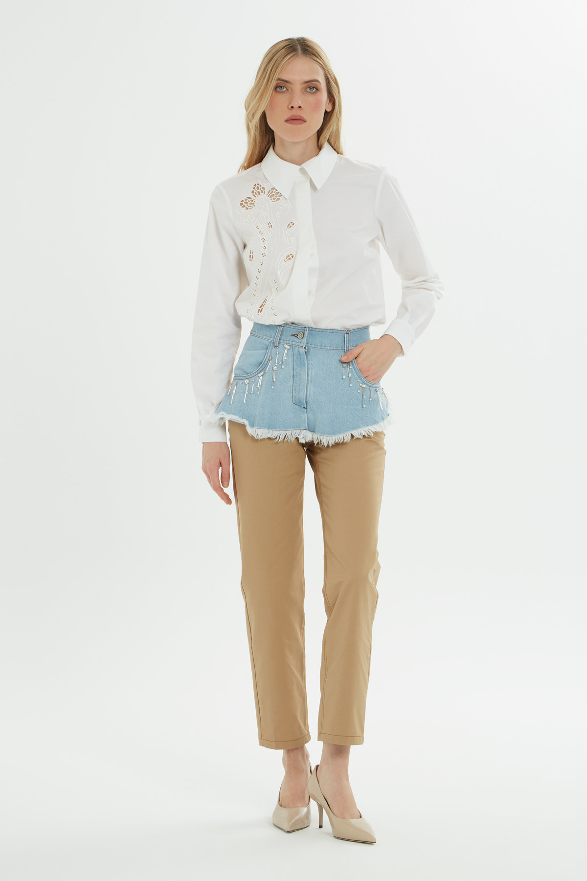 Çift Renk Detaylı Pantalon