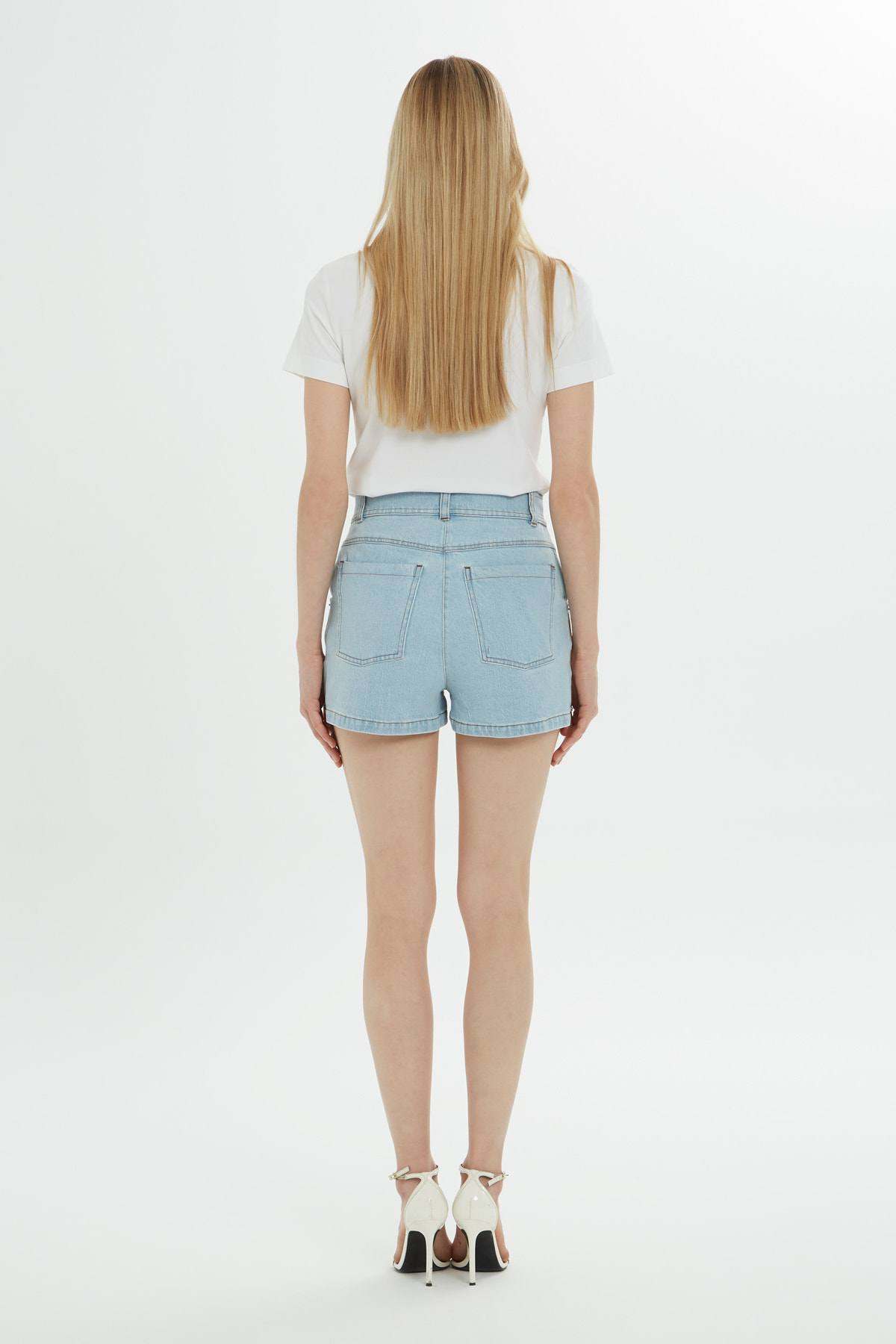 Çift Renkli Mini Denim Şort