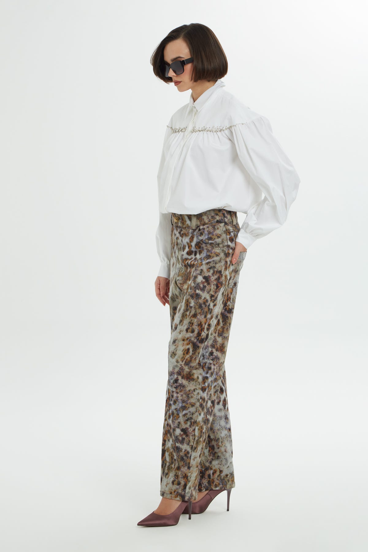 Leopar Desenli Rahat Kesim Pantolon