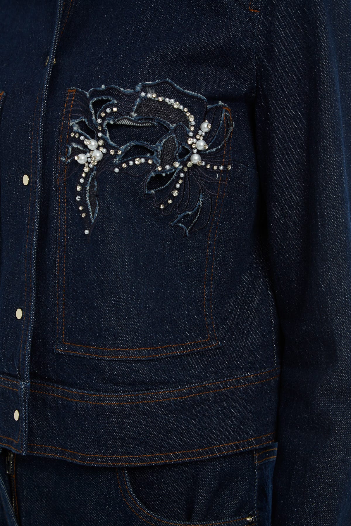 İncili İşlemeli Denim Ceket