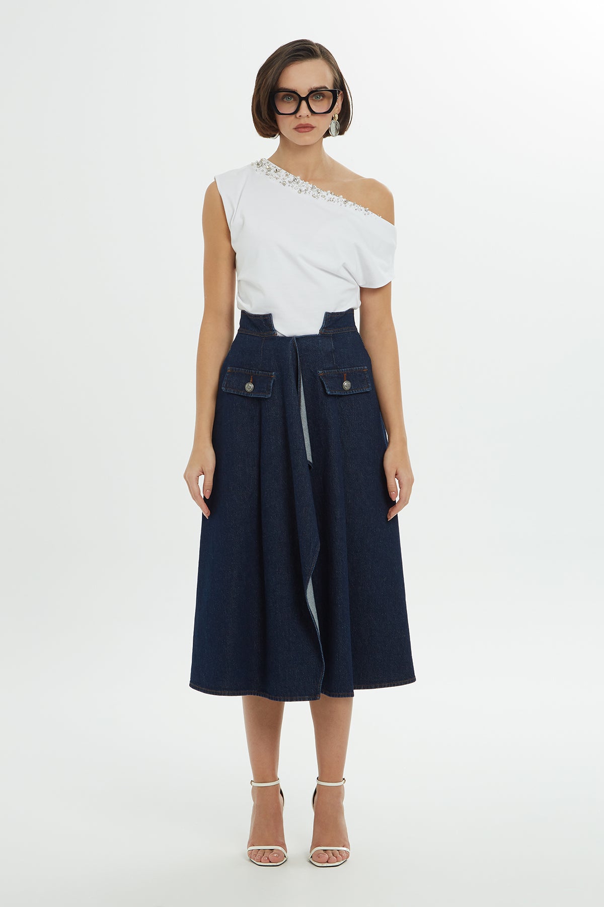 Süs Cepli Denim Etek