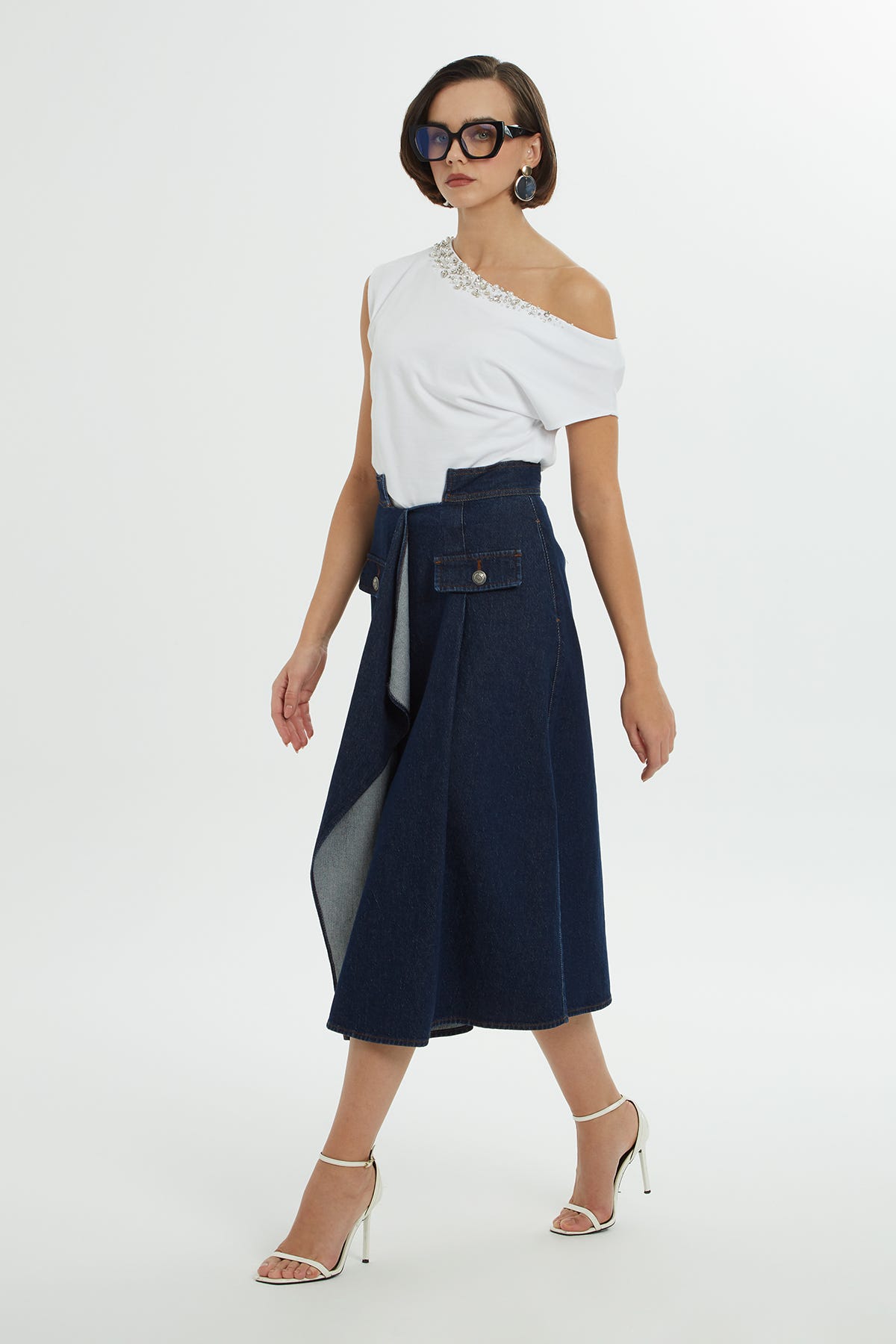 Süs Cepli Denim Etek