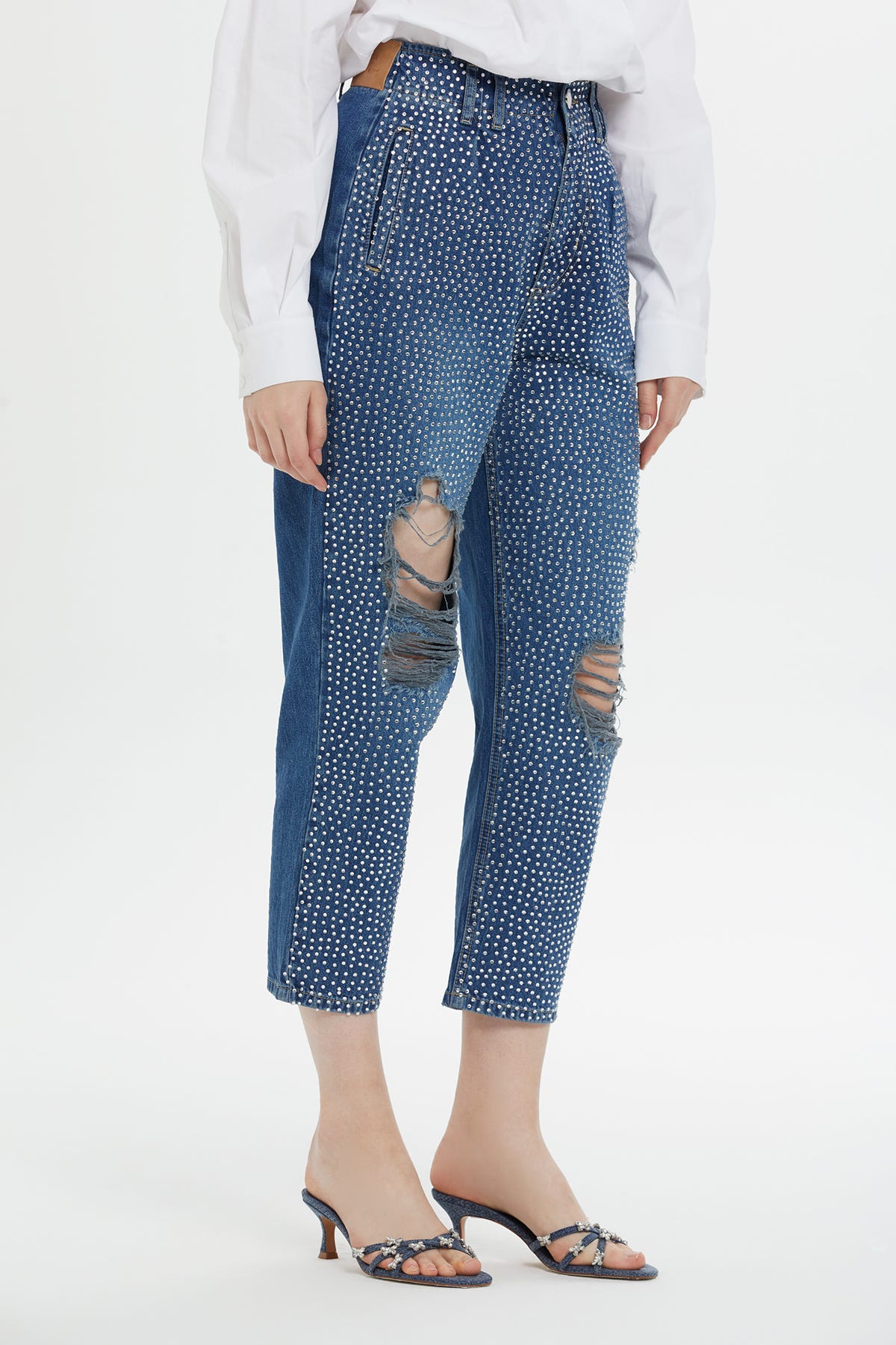 Beli Lastikli Eskitme Efektli Jagron Detaylı Mom Jean