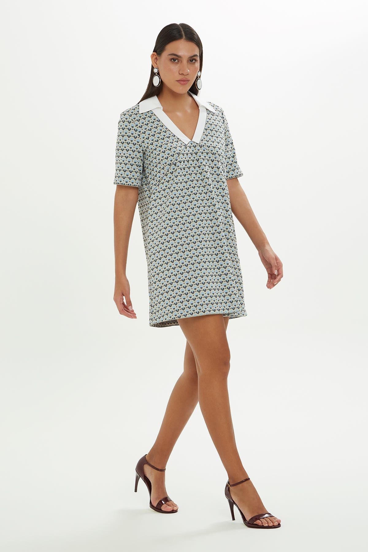 Polo Yakalı Desenli Mini Elbise