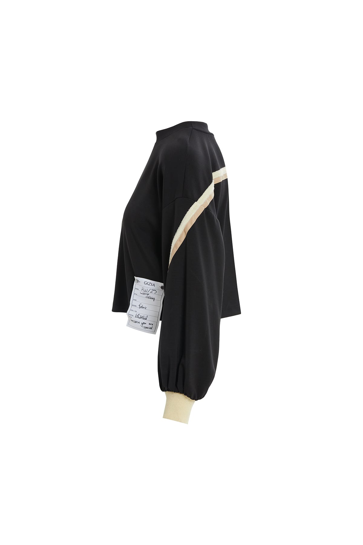 Şerit Detaylı Rahat Kesim Siyah Sweatshirt