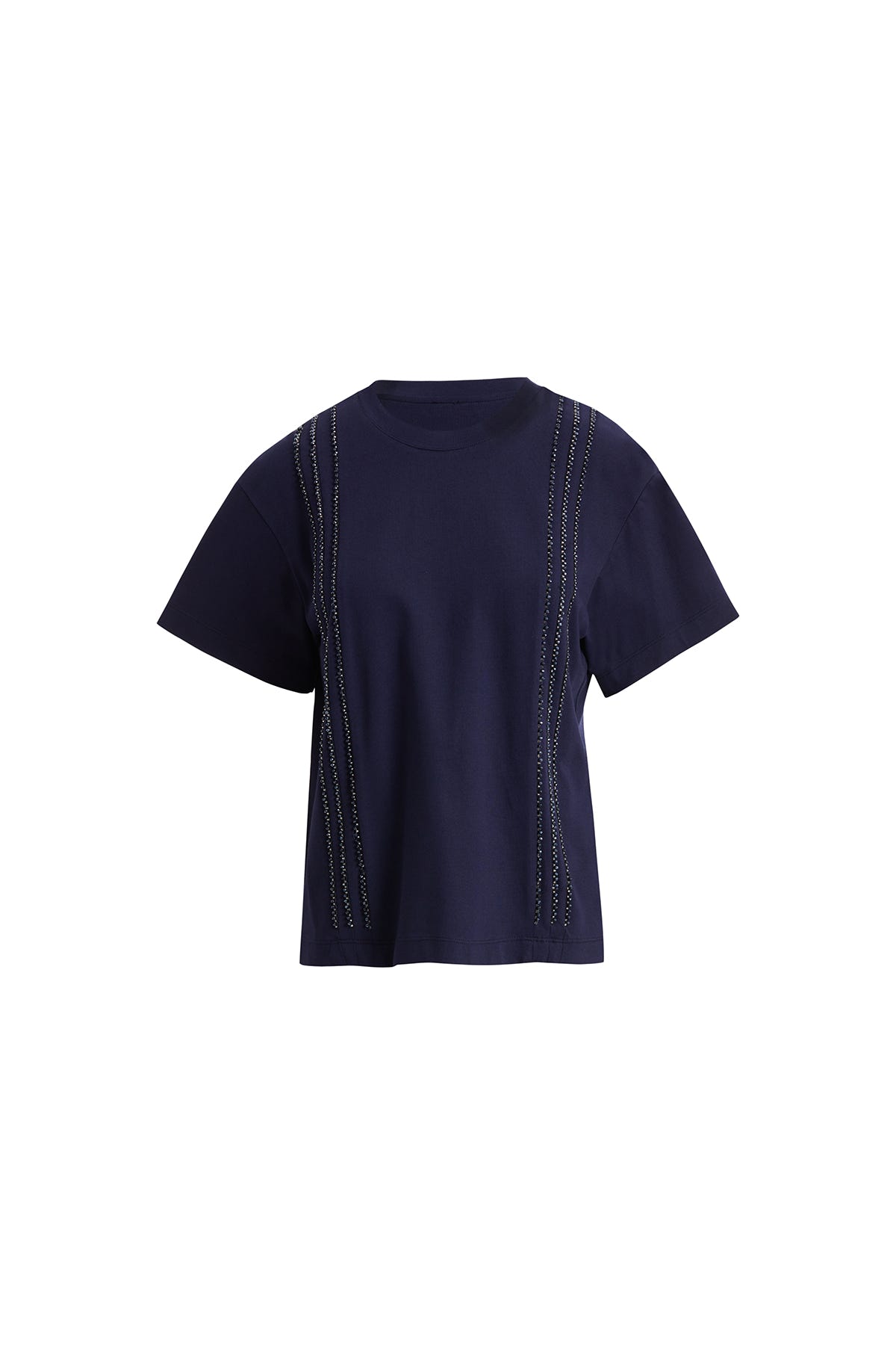 Ön Şerit Aksesuarlı Kısakollu Lacivert T-shirt