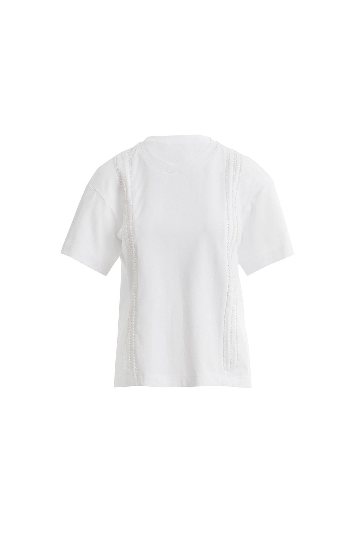 Ön Şerit Aksesuarlı Kısakollu Beyaz T-shirt