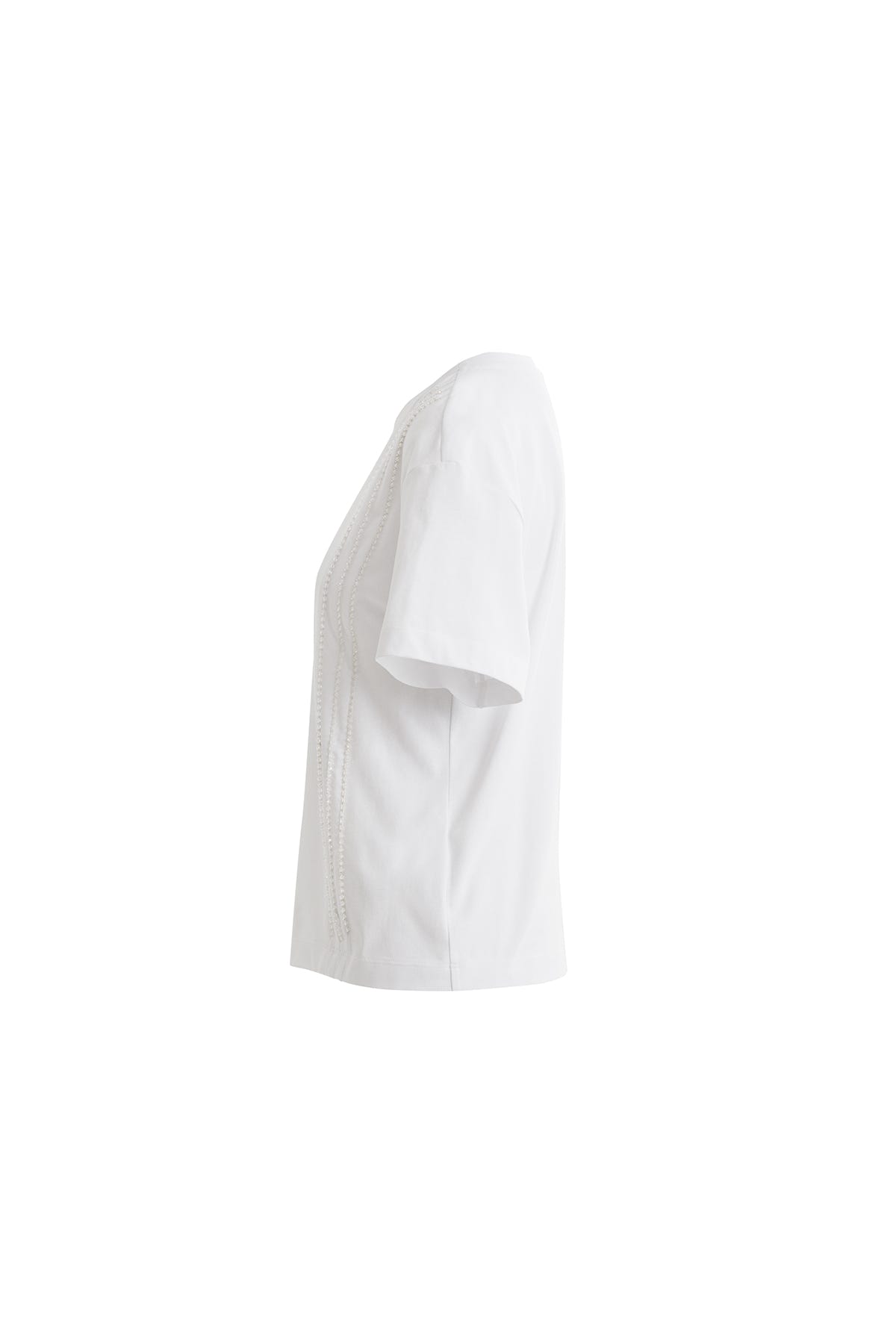 Ön Şerit Aksesuarlı Kısakollu Beyaz T-shirt