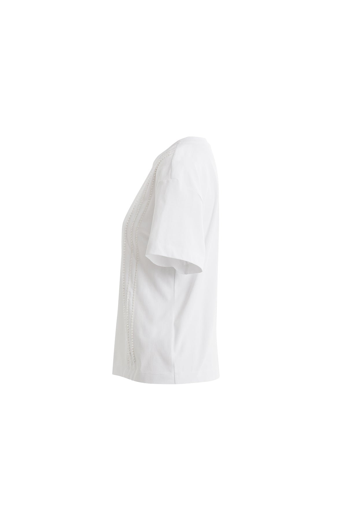 Ön Şerit Aksesuarlı Kısakollu Beyaz T-shirt