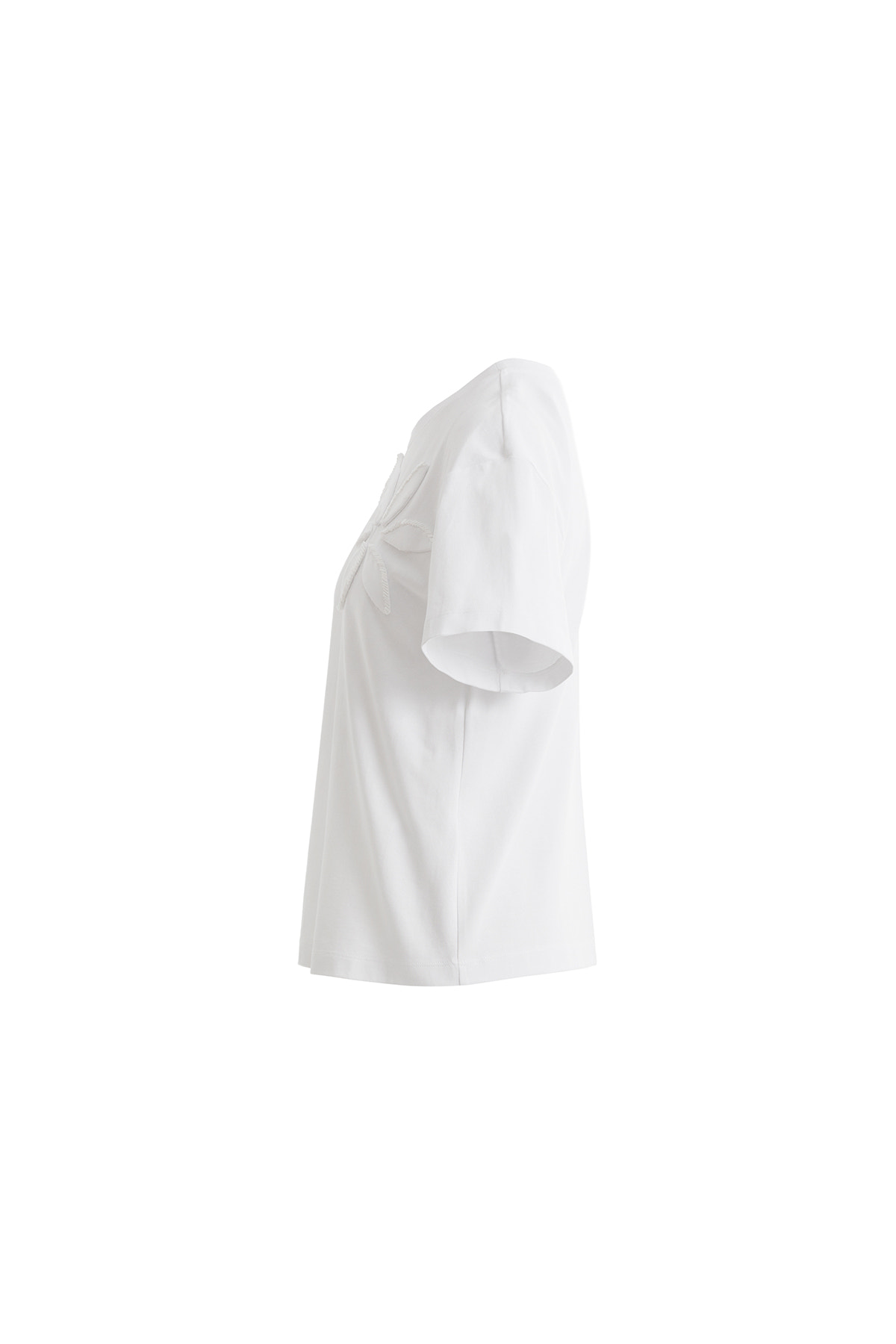 Yapraklı Ve Dikme Boncuklu Kısa Kollu Beyaz T-shirt