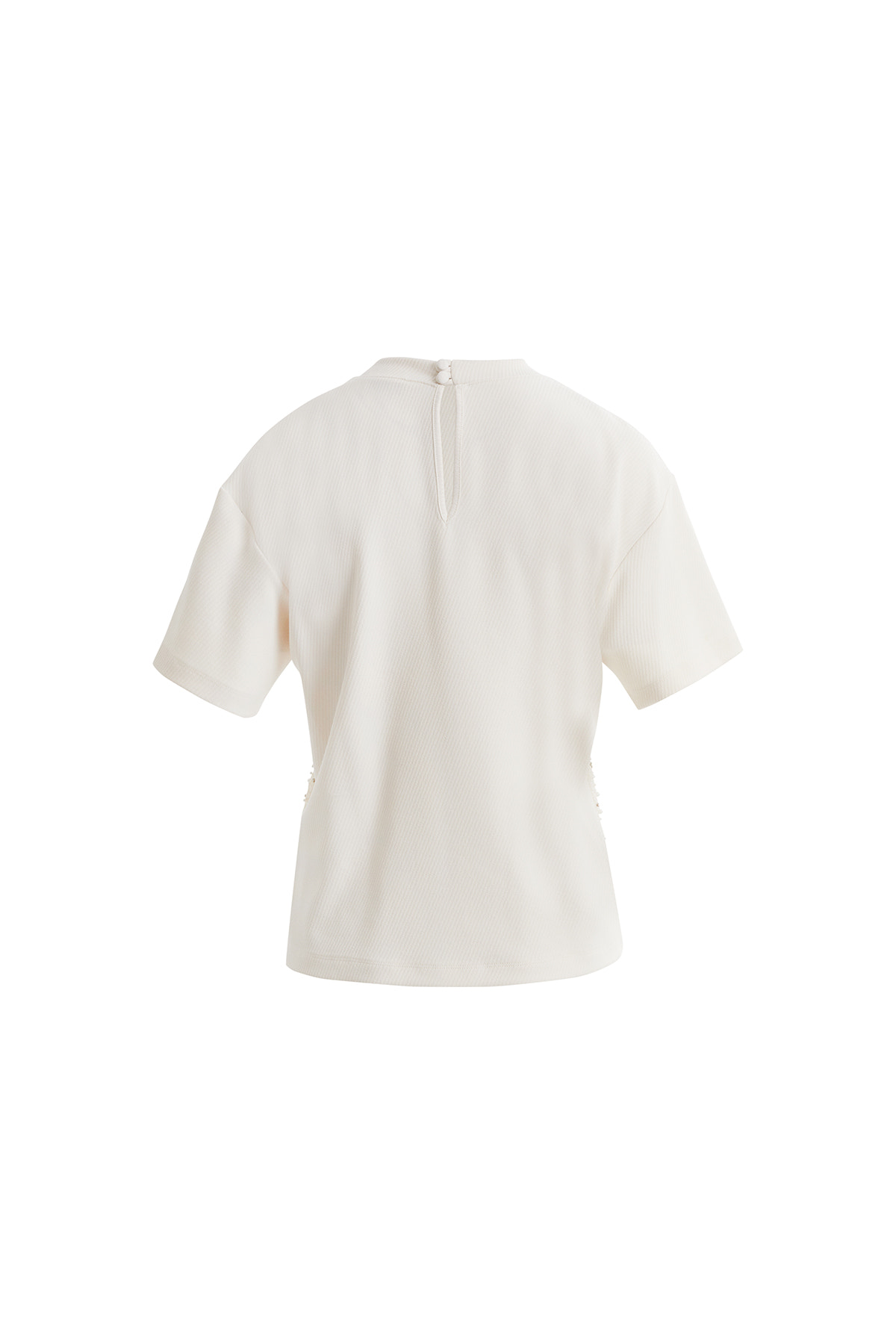 Yanları Dantelli Ve Boncuklu Kısa Kollu Ekru T-shirt