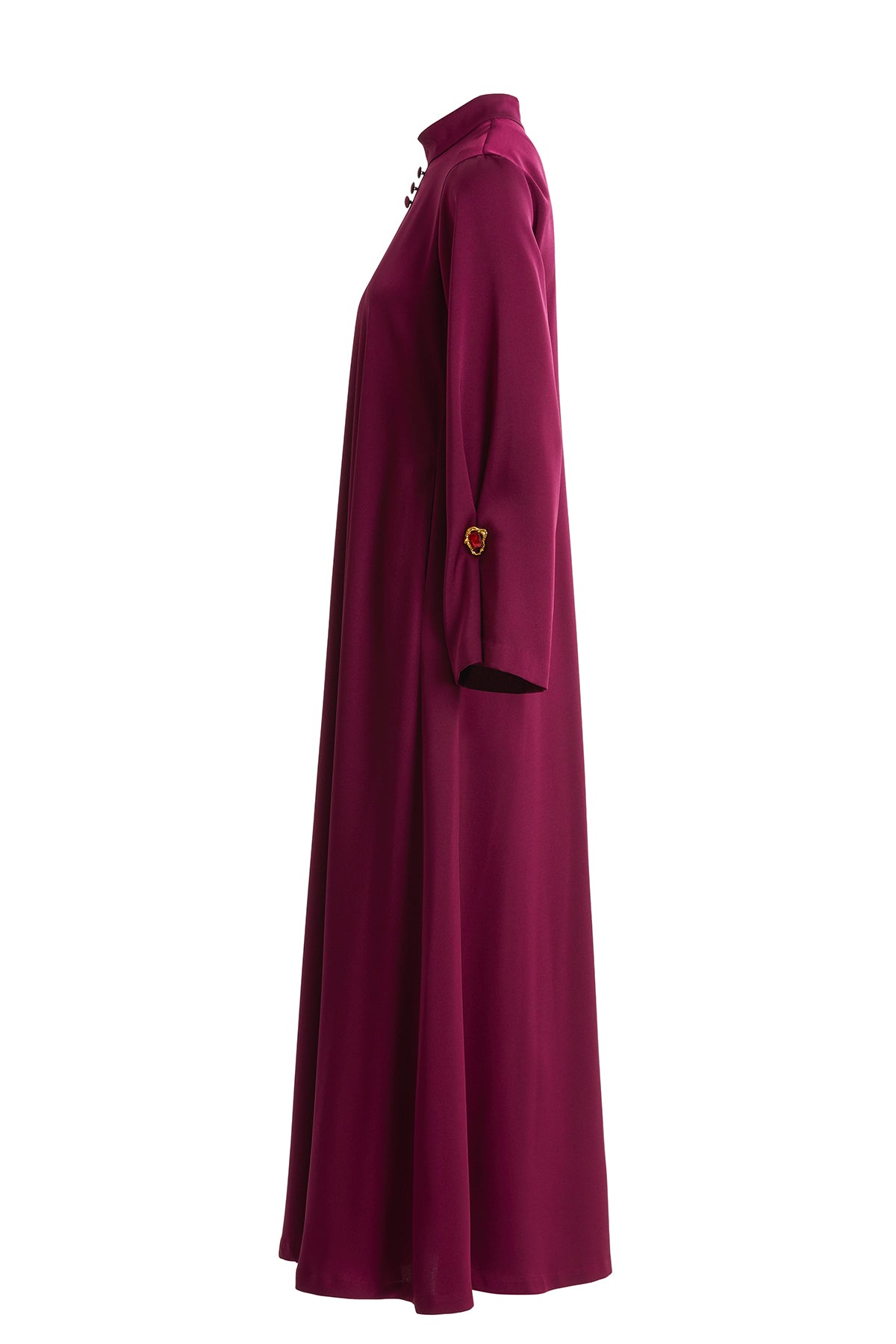 Uzun Kollu Fermuarlı Bordo Uzun Elbise