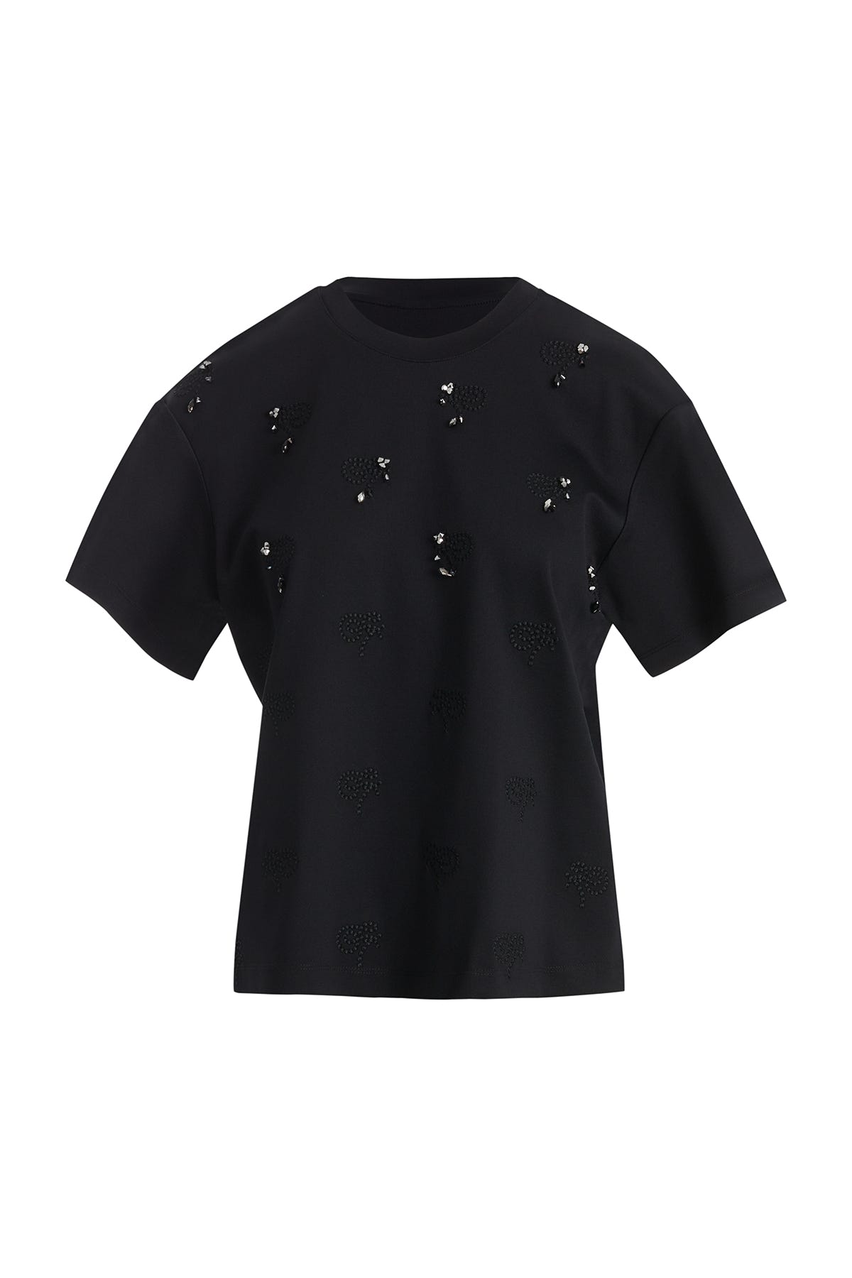 Kabartma Nakışlı İşlemeli Siyah T-Shirt