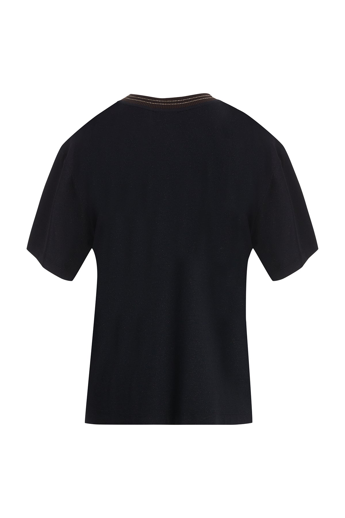 Triko Yakalı Parlak Kumaşlı Siyah T-Shirt