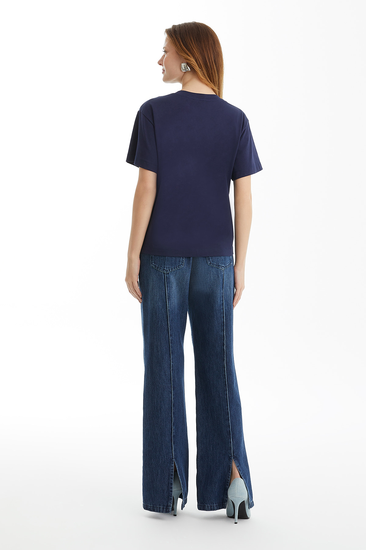 Düğme Detaylı Lacivert T-Shirt