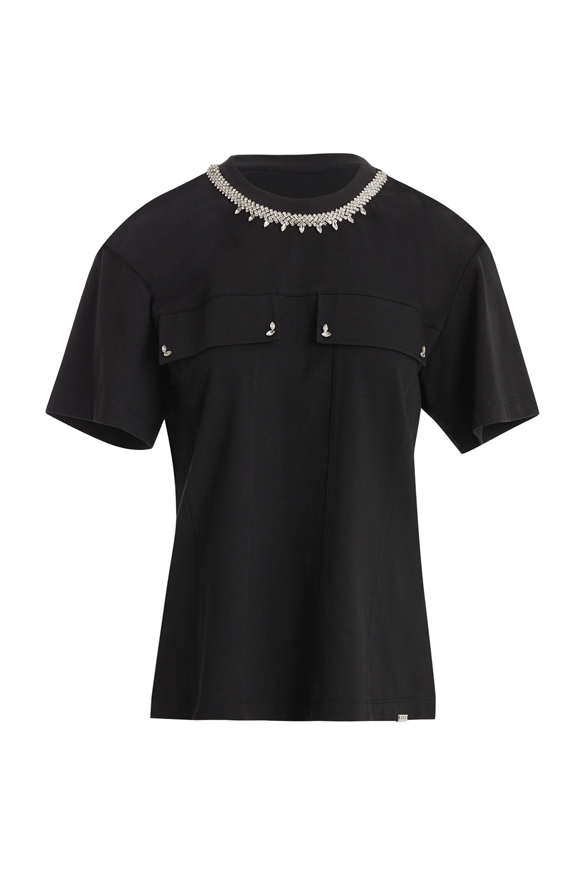 Şerit Taş Detaylı  Siyah T-Shirt