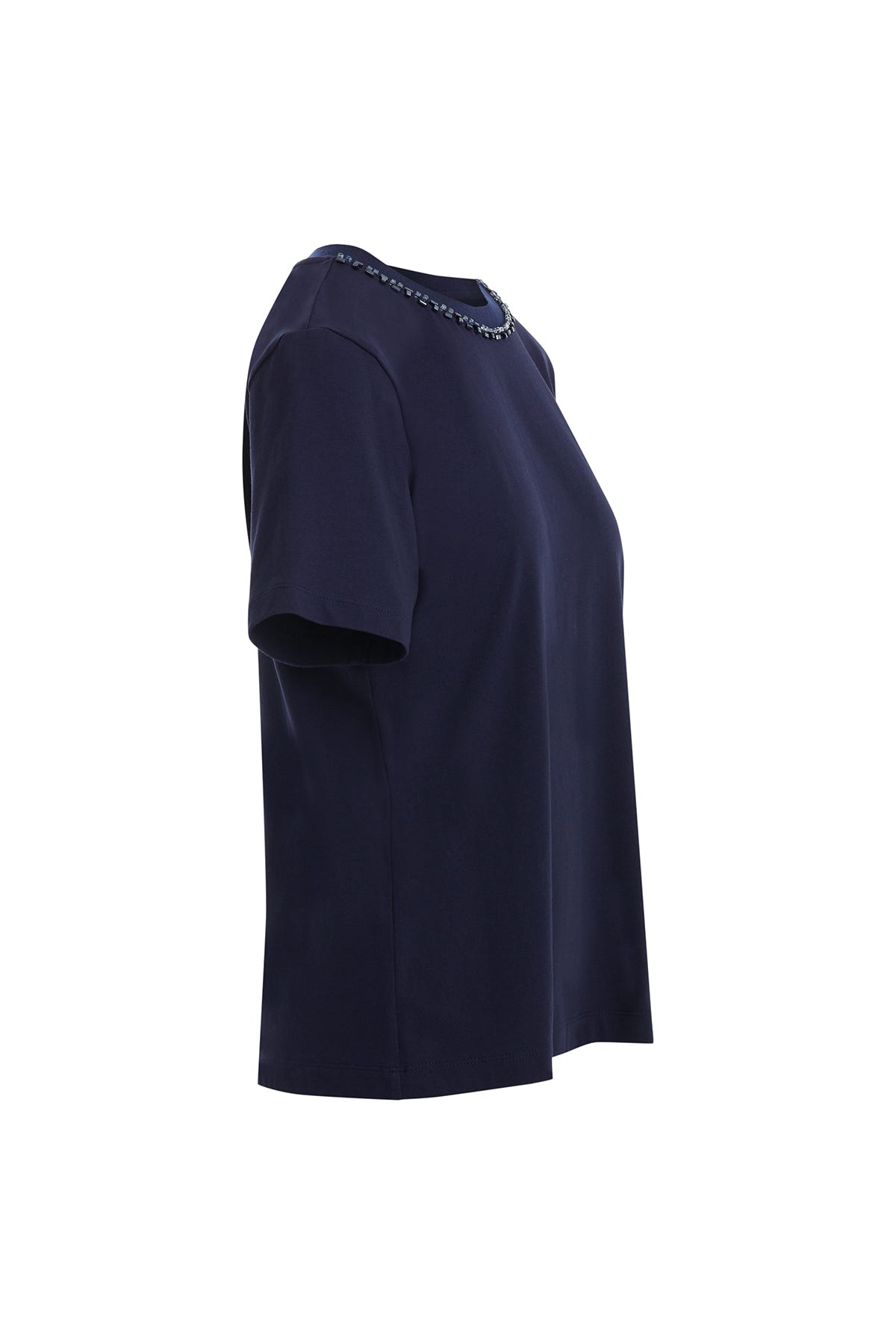 Yakası İşleme Detaylı Lacivert T-Shirt