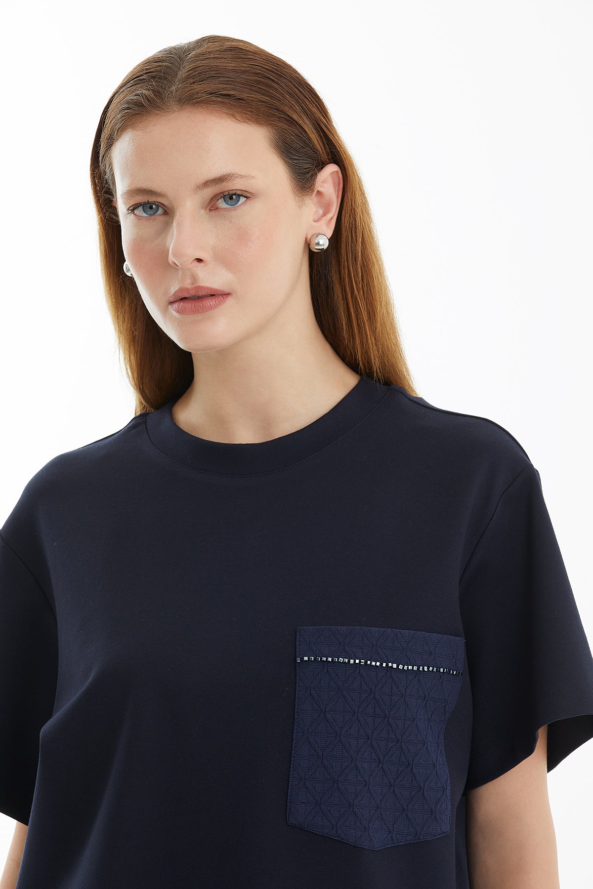 Geometrik Desenli Cepli Lacivert T-Shirt