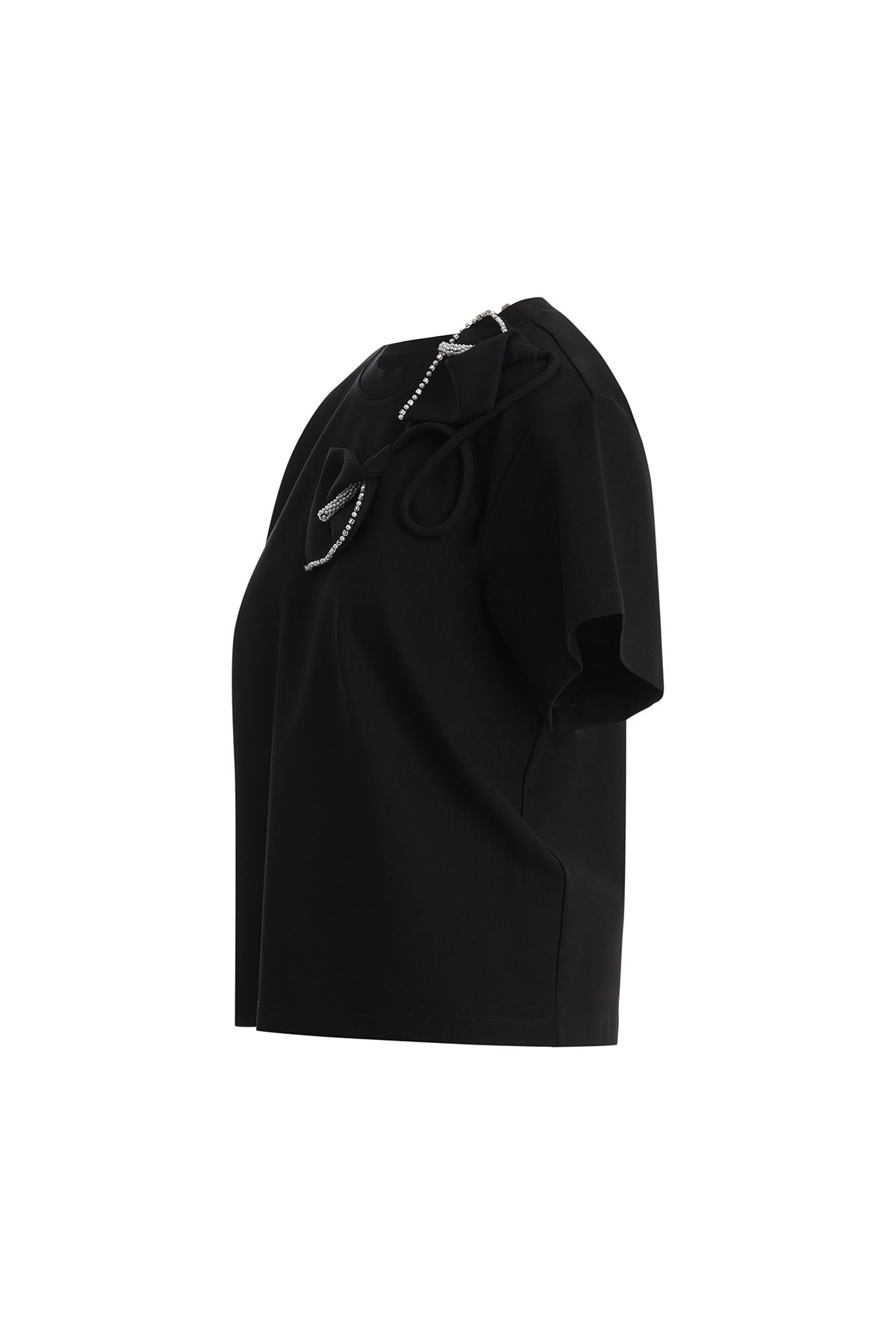 Omuz Aplike Detaylı Siyah T-Shirt