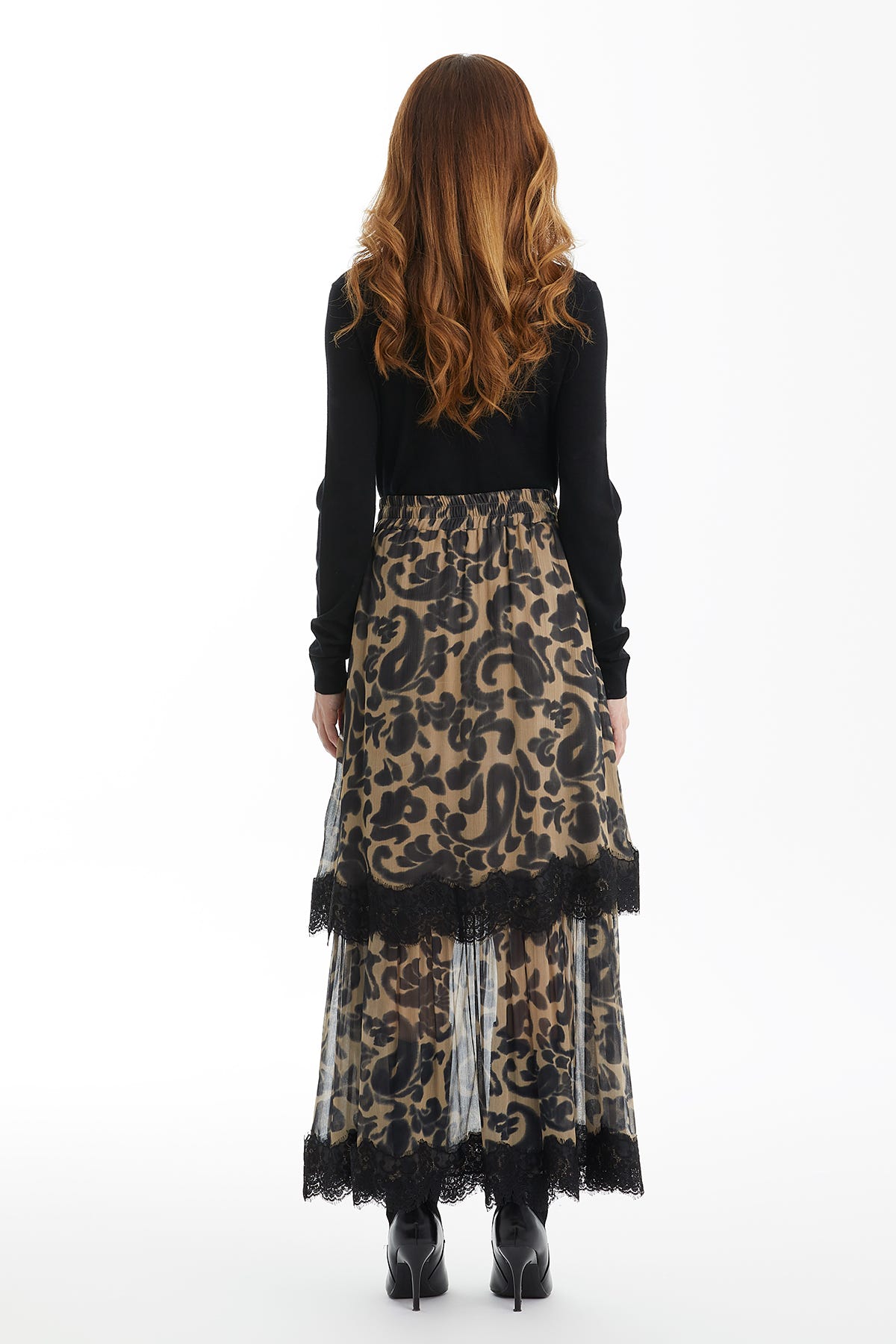 Leopar Desenli Dantel Detaylı Etek