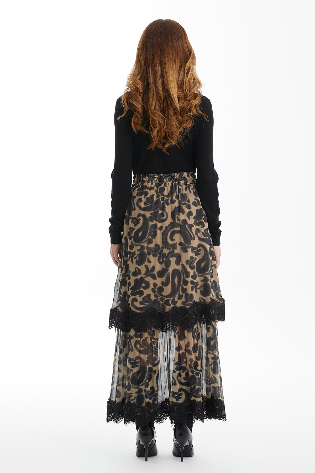 Leopar Desenli Dantel Detaylı Etek