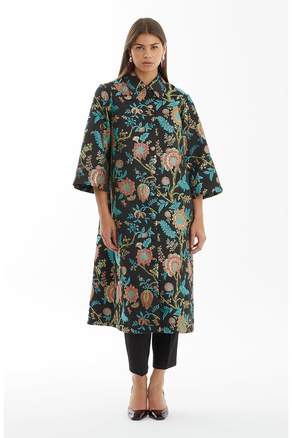 Çıtçıt Kapamalı Midi Siyah Kaftan