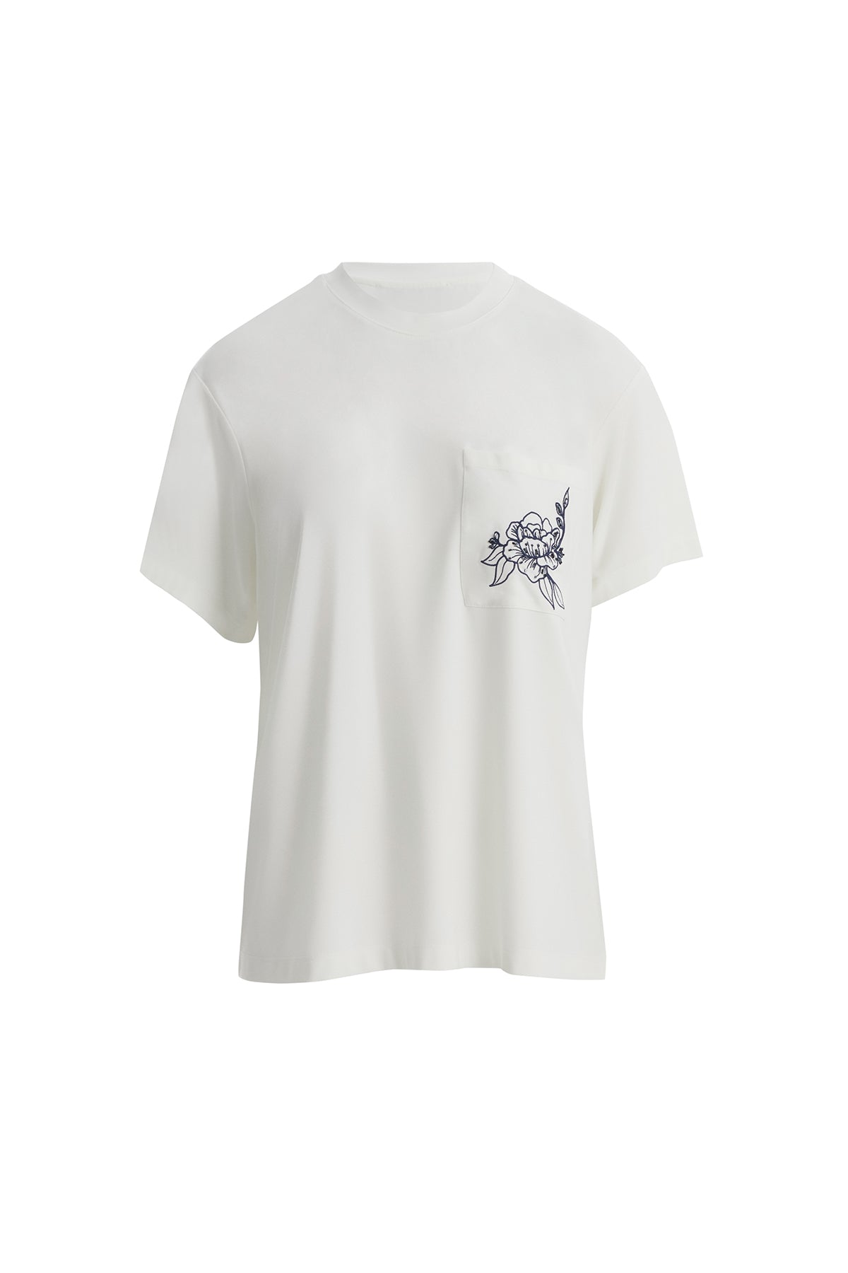 Çiçek Nakışlı Ekru T-Shirt