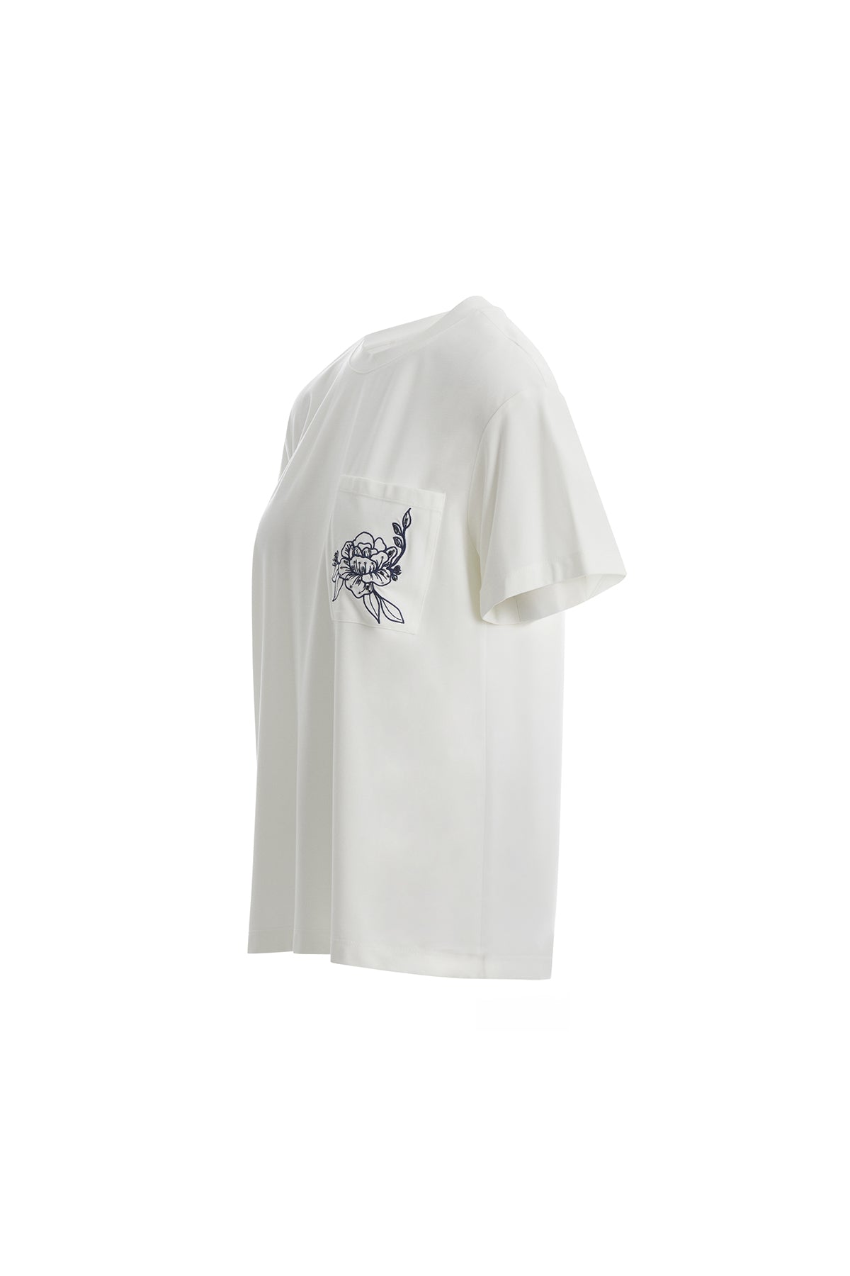 Çiçek Nakışlı Ekru T-Shirt
