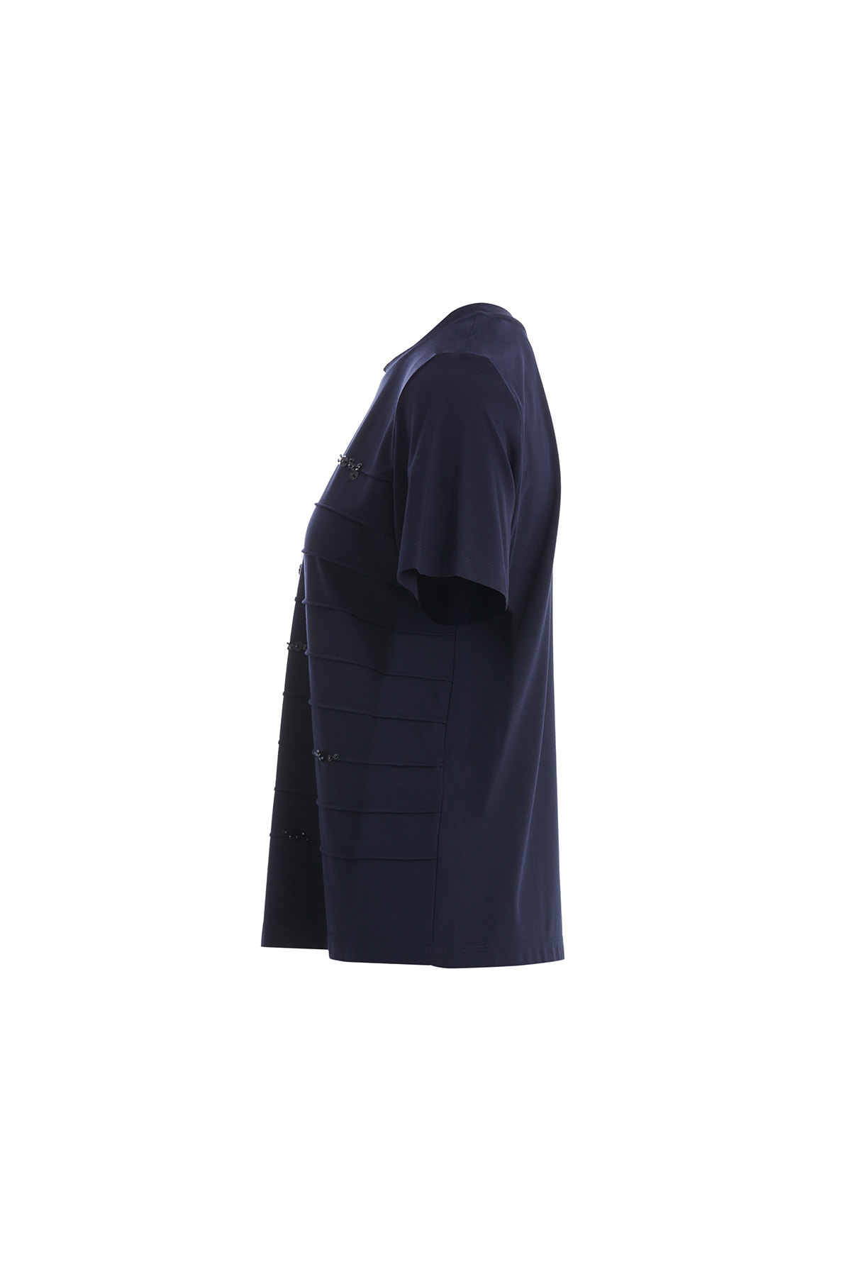 Dikiş Ve Pul Detaylı Lacivert T-Shirt