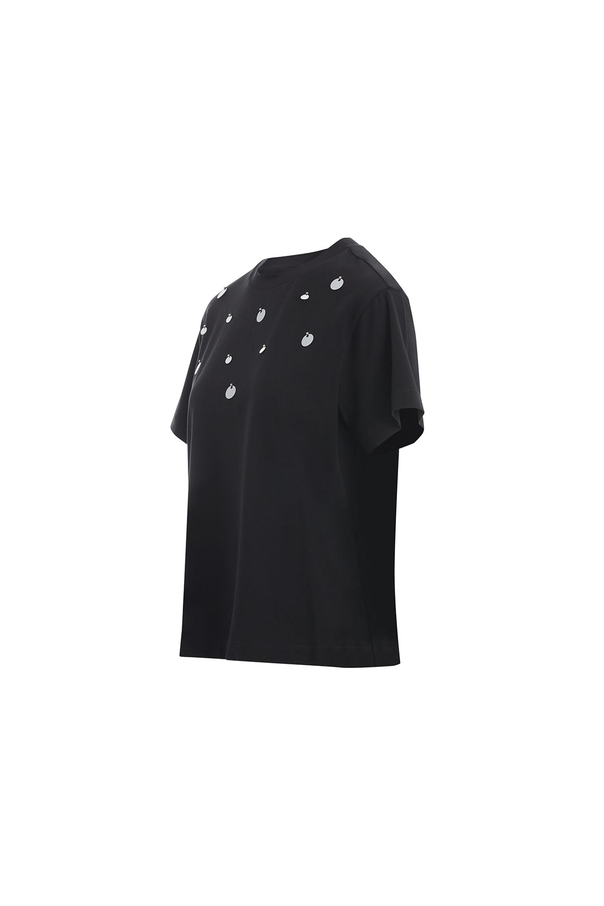 Kırmızı Payet Detaylı Siyah T-Shirt